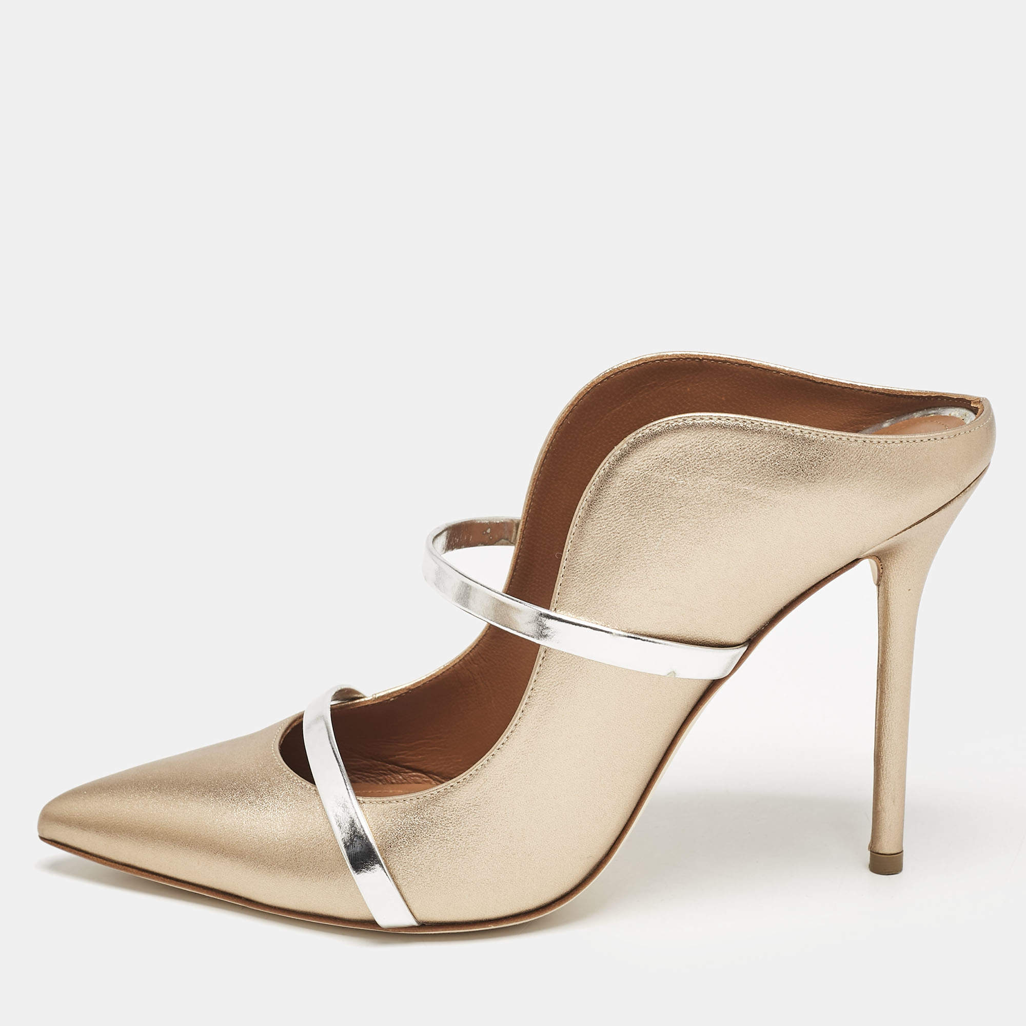 Malone Souliers Gold/Silver Leather Maureen Pointed Toe Mule Size 39.5