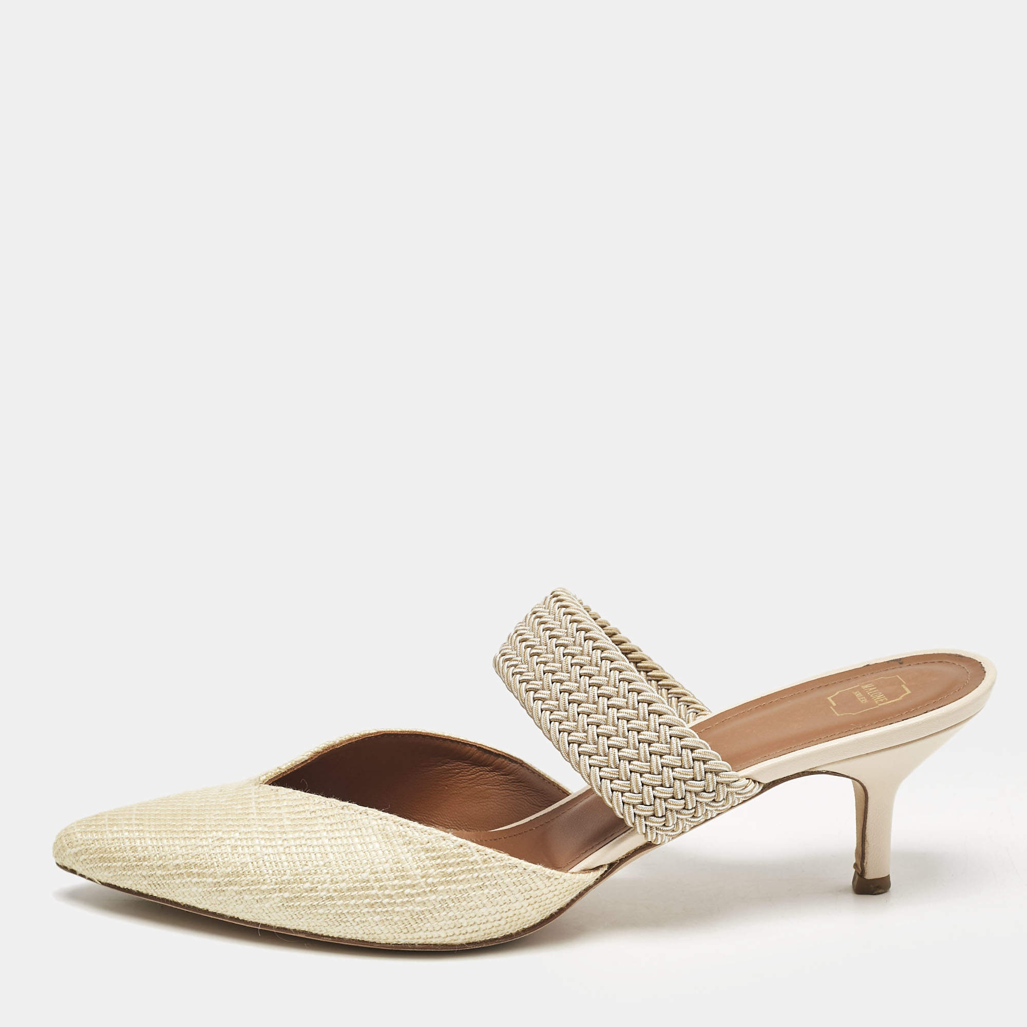 Malone Souliers Light Yellow Raffia and Cord Maisie Pointed Toe Mules Size 40