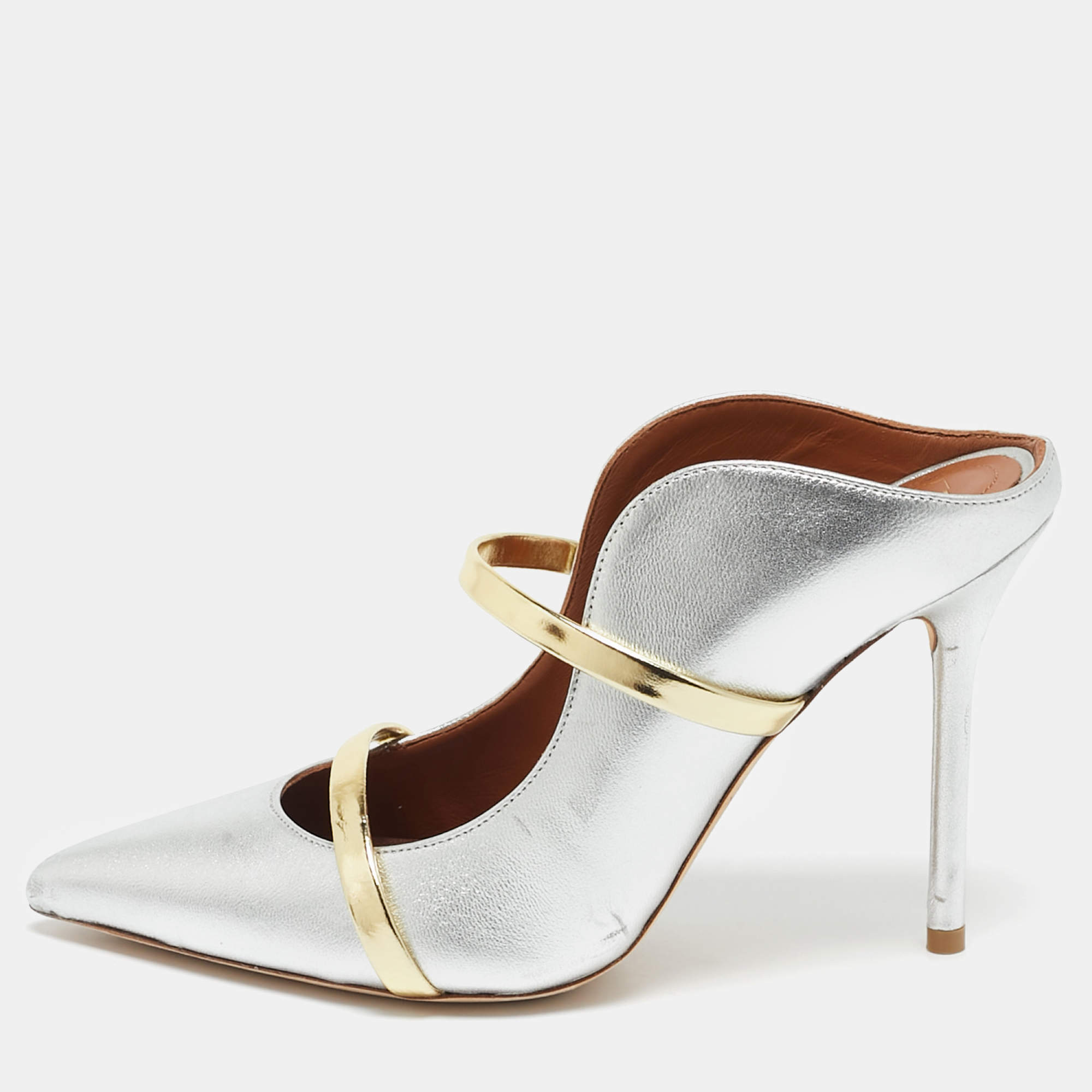 Malone Souliers Silver/Gold Leather Maureen Pointed Toe Mules Size 35.5