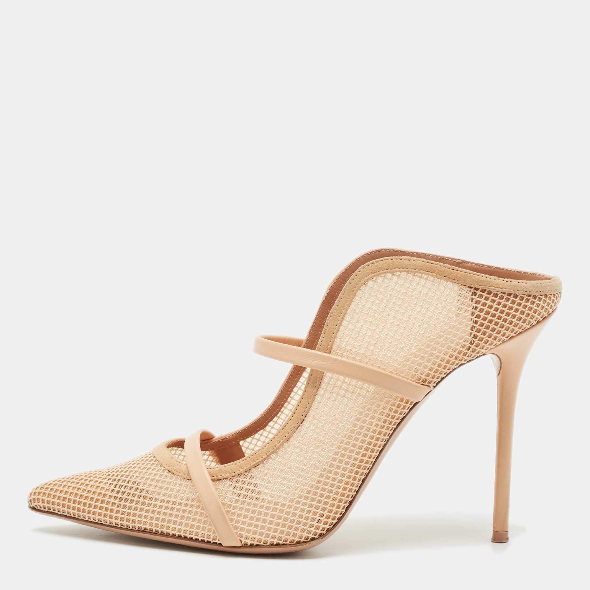 Malone Souliers Beige Mesh and Leather Maureen Mules Size 41