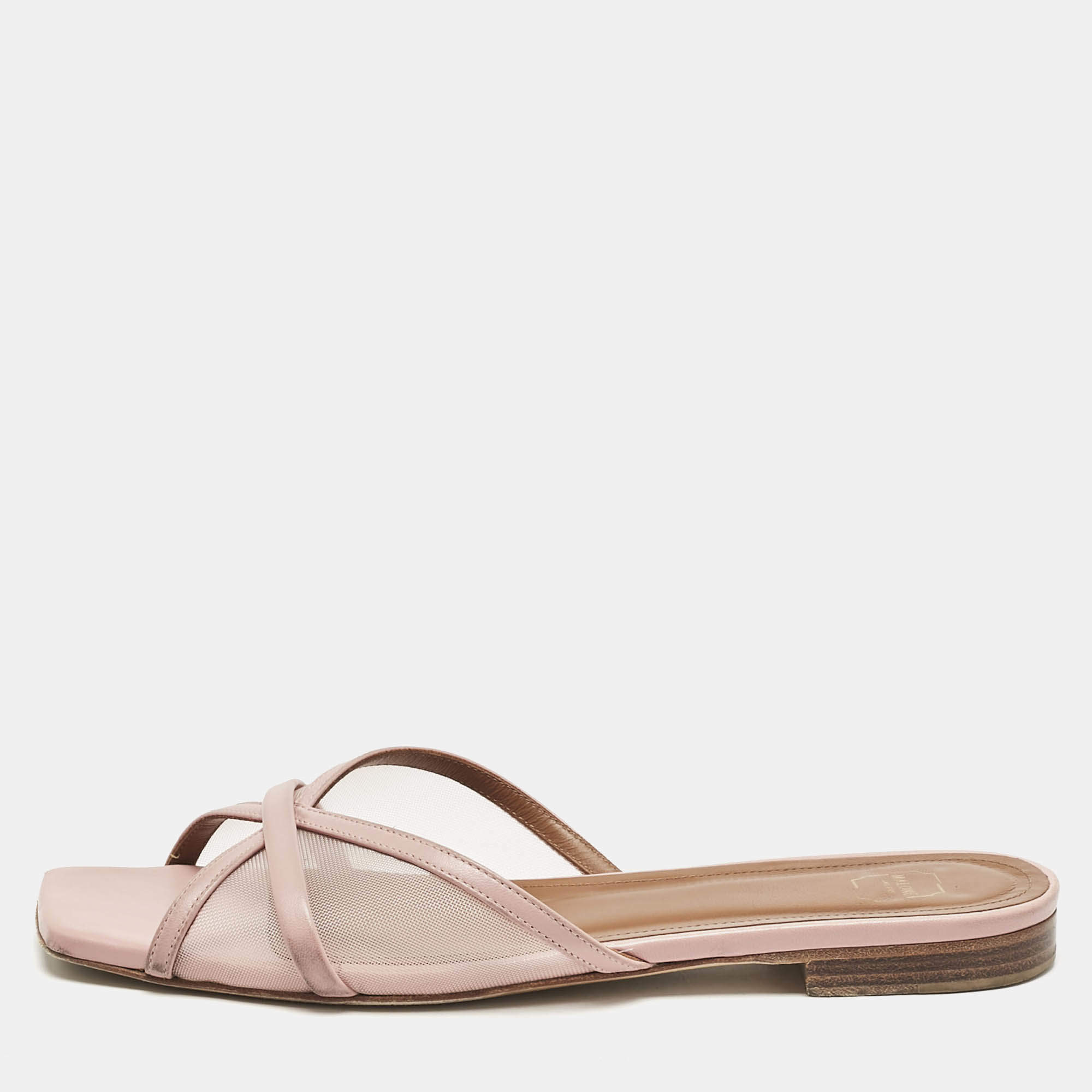 Malone Souliers Pink Leather and Mesh Perla Flat Slides Size 38
