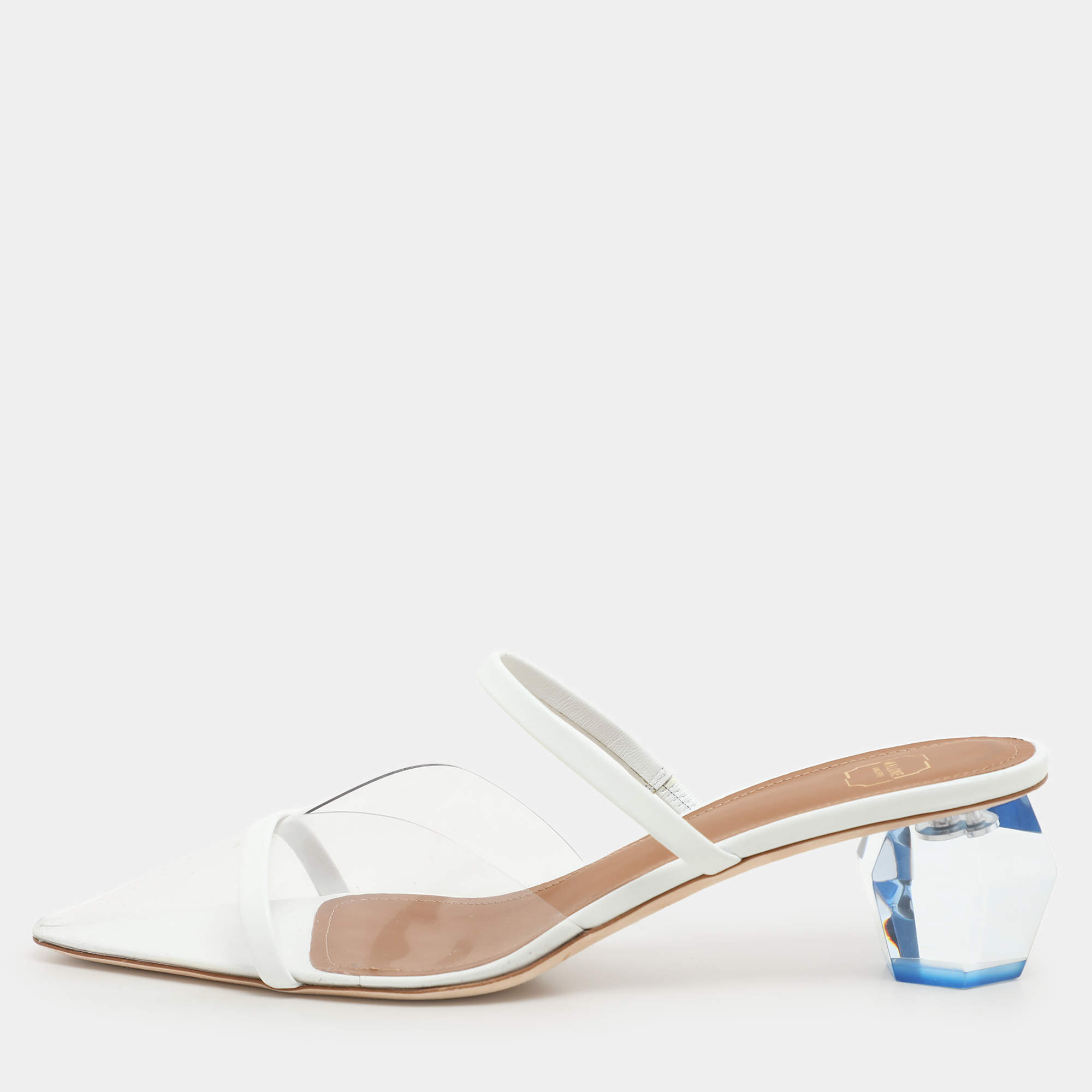 Malone Souliers Transparent/White Leather and PVC Lana Pumps Size 39