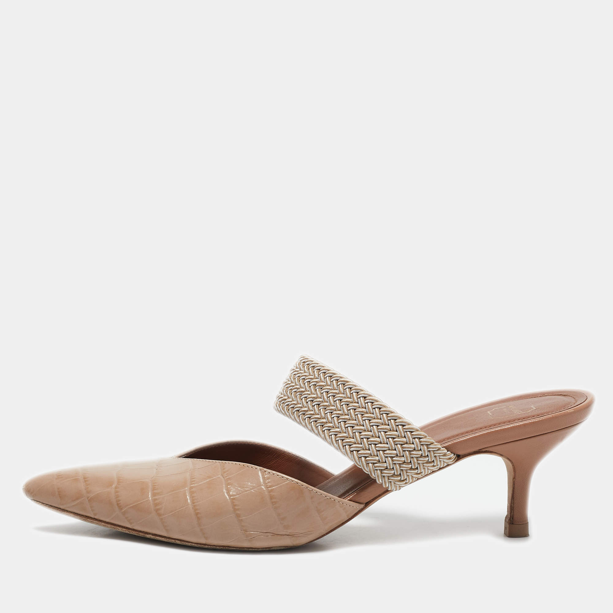 Malone Souliers Beige Croc Embossed Leather Maite Mules Size 40