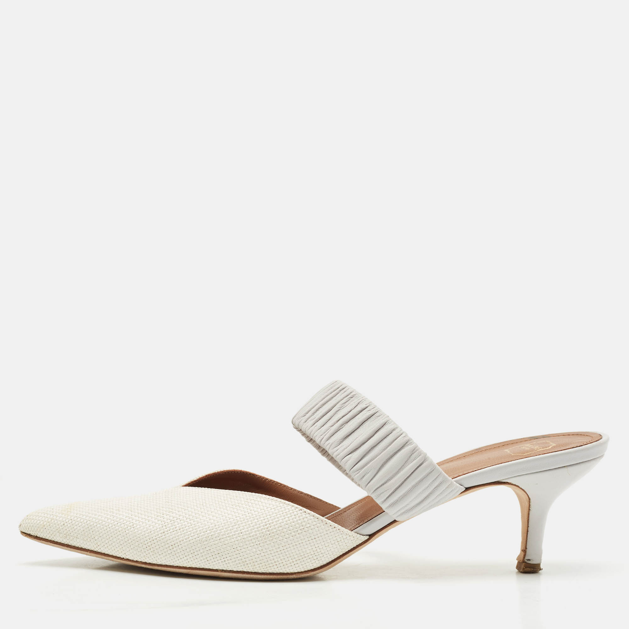 Pre Owned Malone Souliers White/Purple Raffia and Leather Maisie Mules Size 41