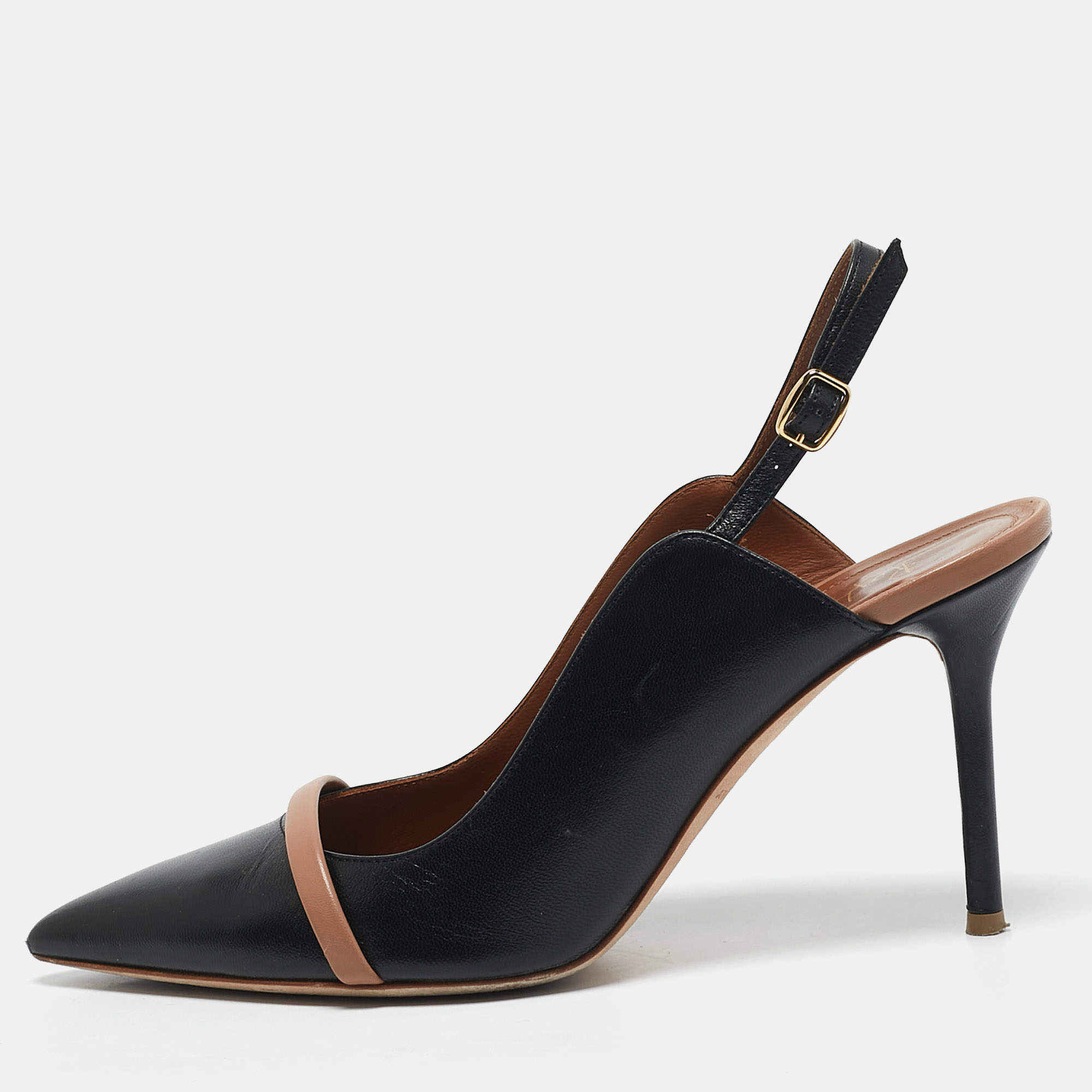 Malone Souliers Black Leather Marion Slingback Pumps Size 38.5