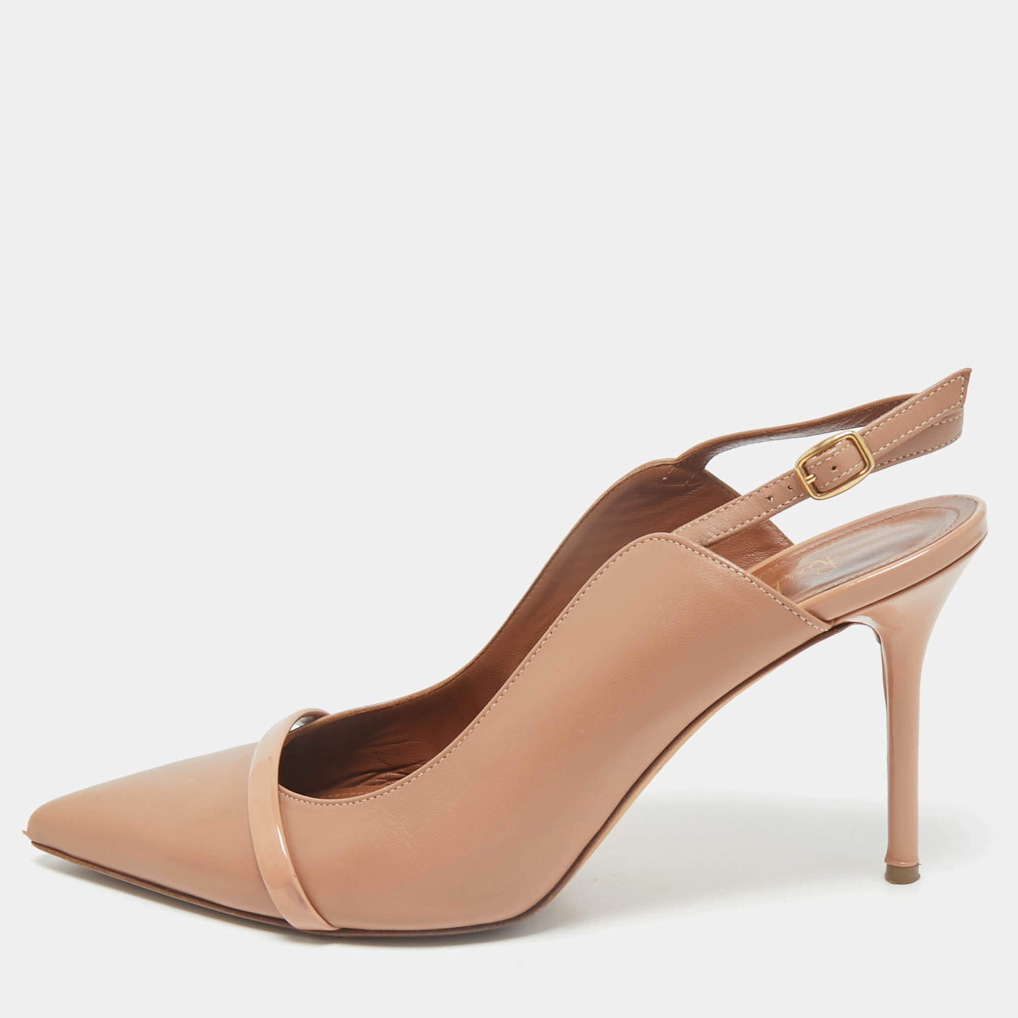 Pre Owned Malone Souliers Beige Leather and Patent Leather Marion Pumps Size 41