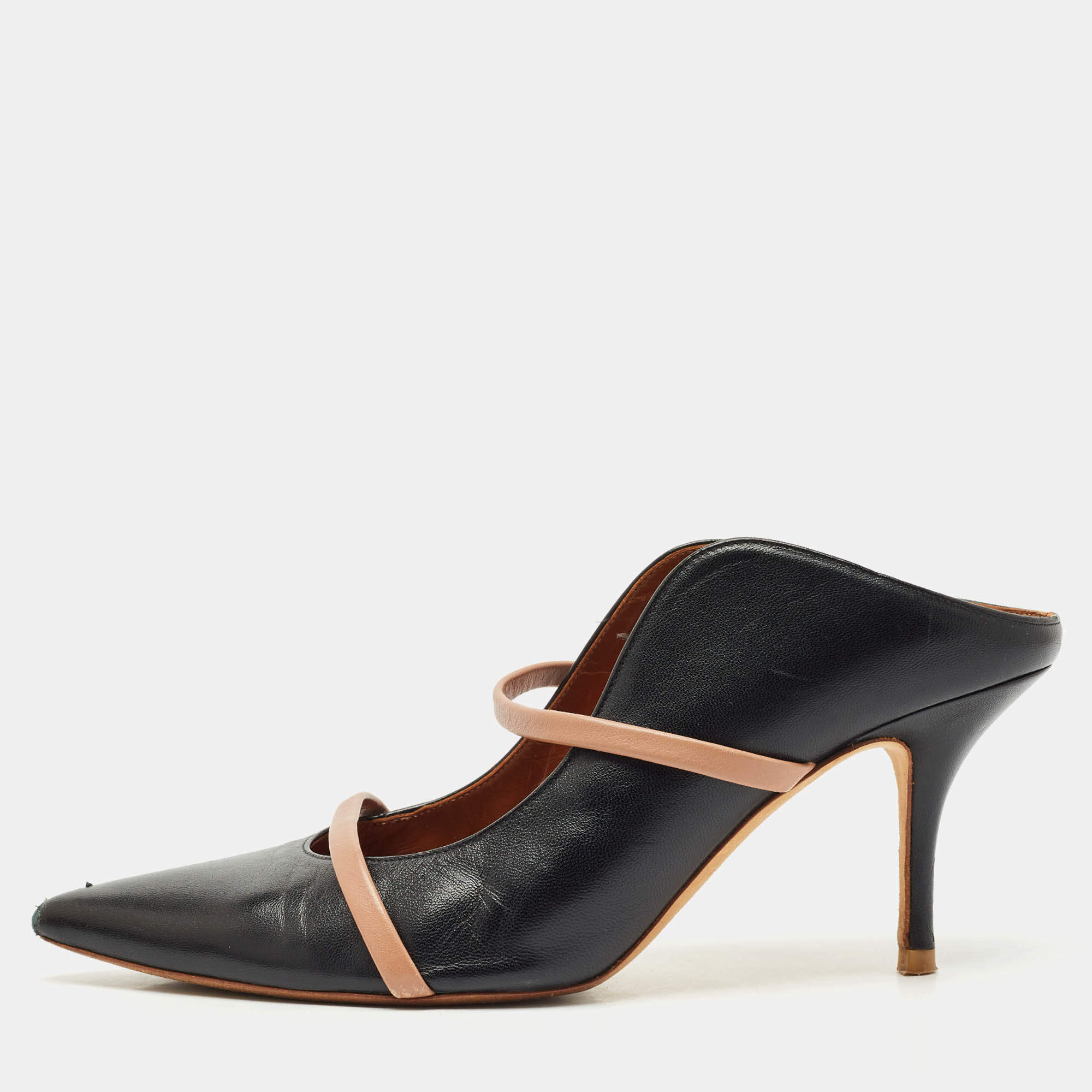 Malone Souliers Black Leather Maureen Heel Mules Size 41