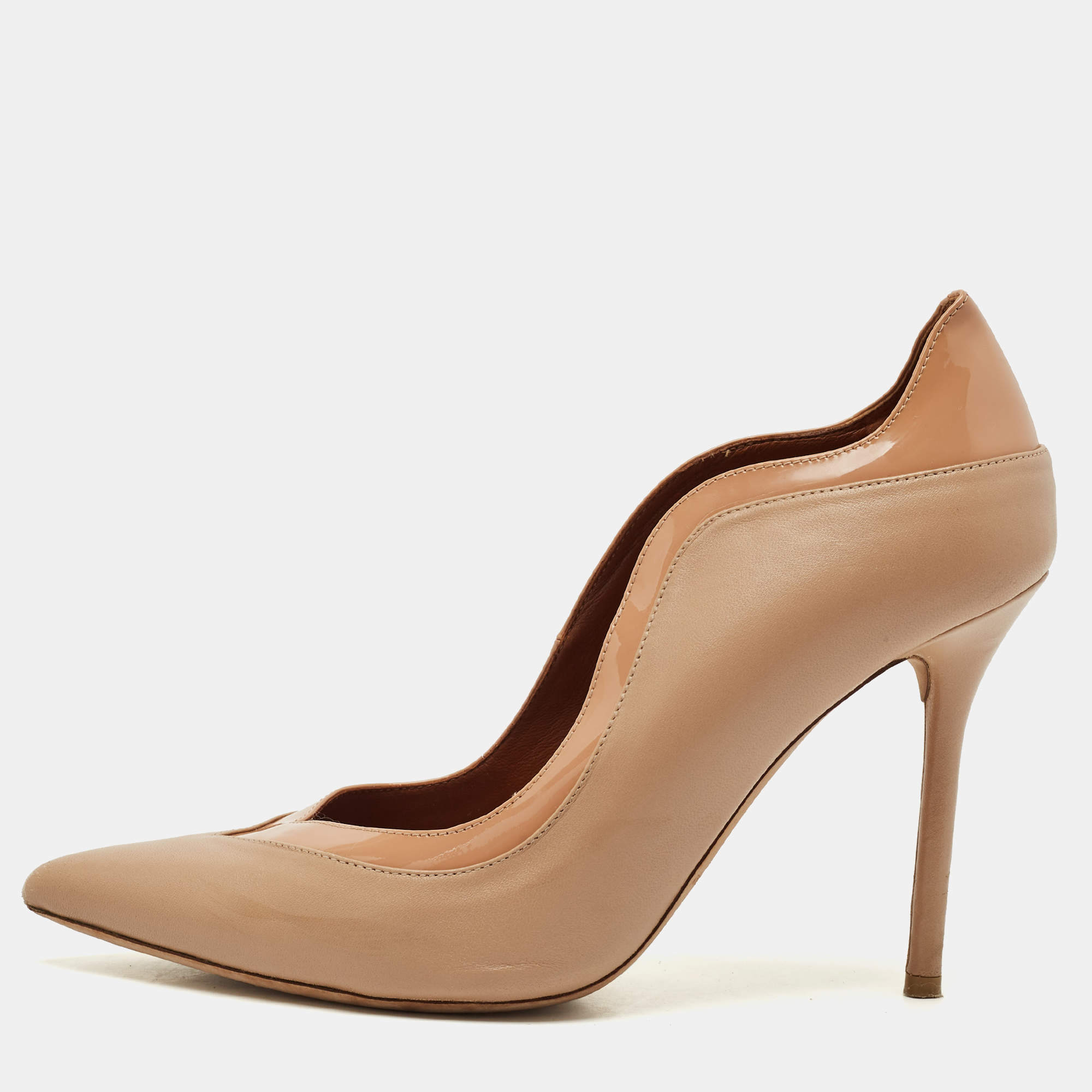 Pre Owned Malone Souliers Beige Leather Penelope Pointed Toe Pumps Size 37.5