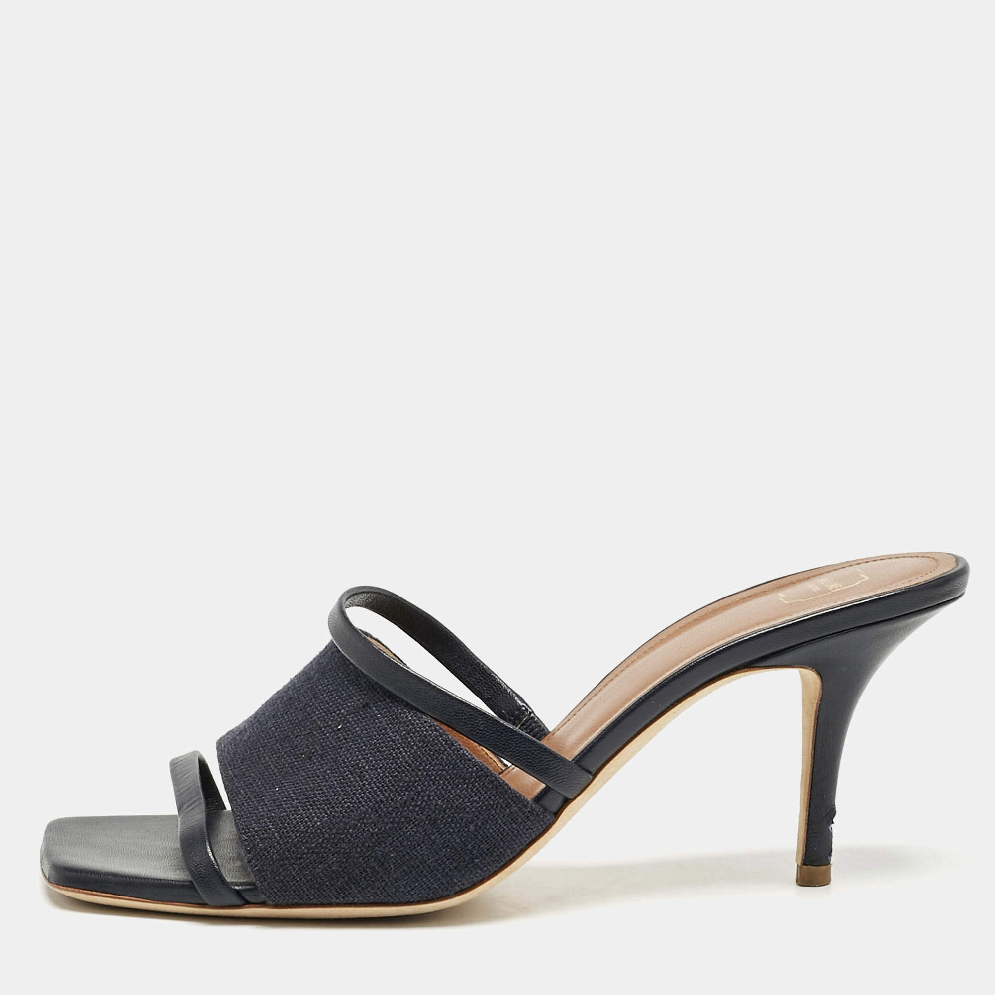 Malone Souliers Navy Blue Canvas and Leather Laney Slide Sandals Size 39