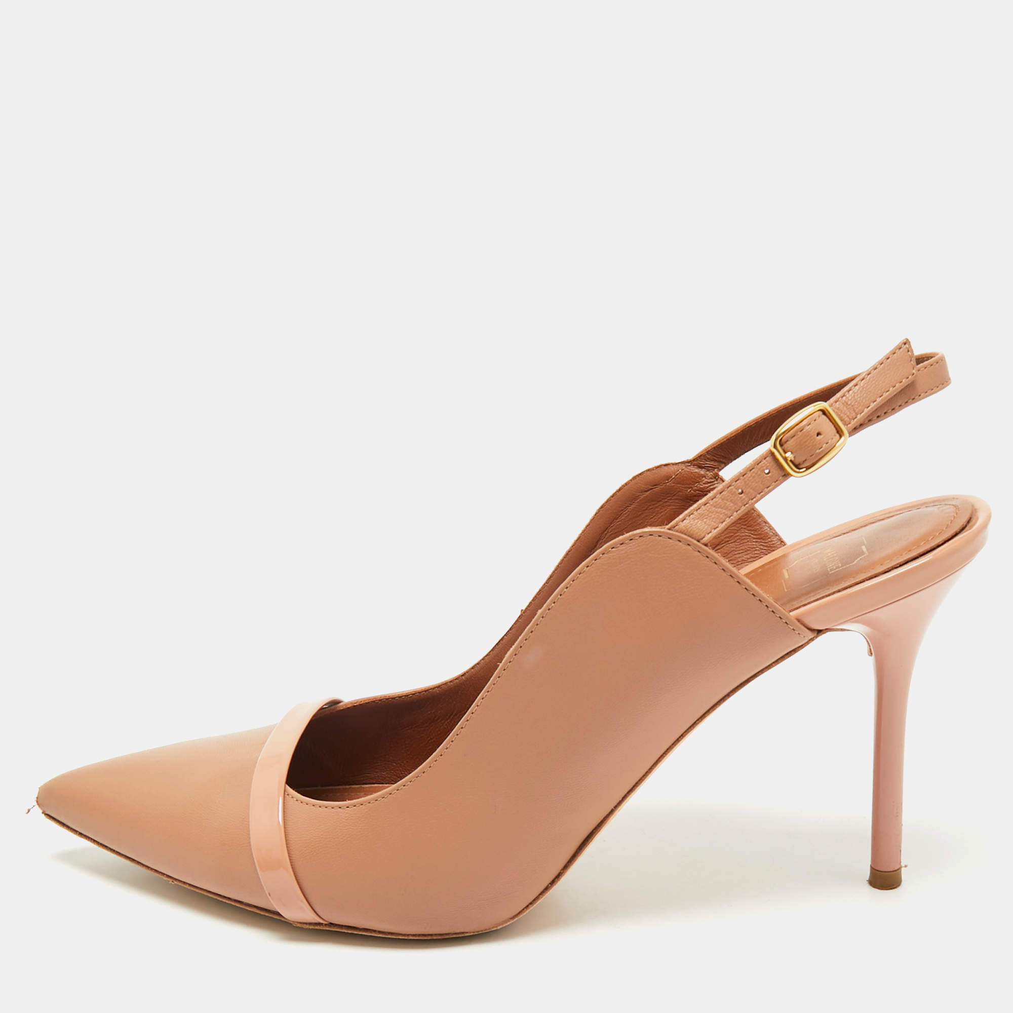Pre Owned Malone Souliers Beige Leather Marion Pointed Toe Slingback Pumps Size 41