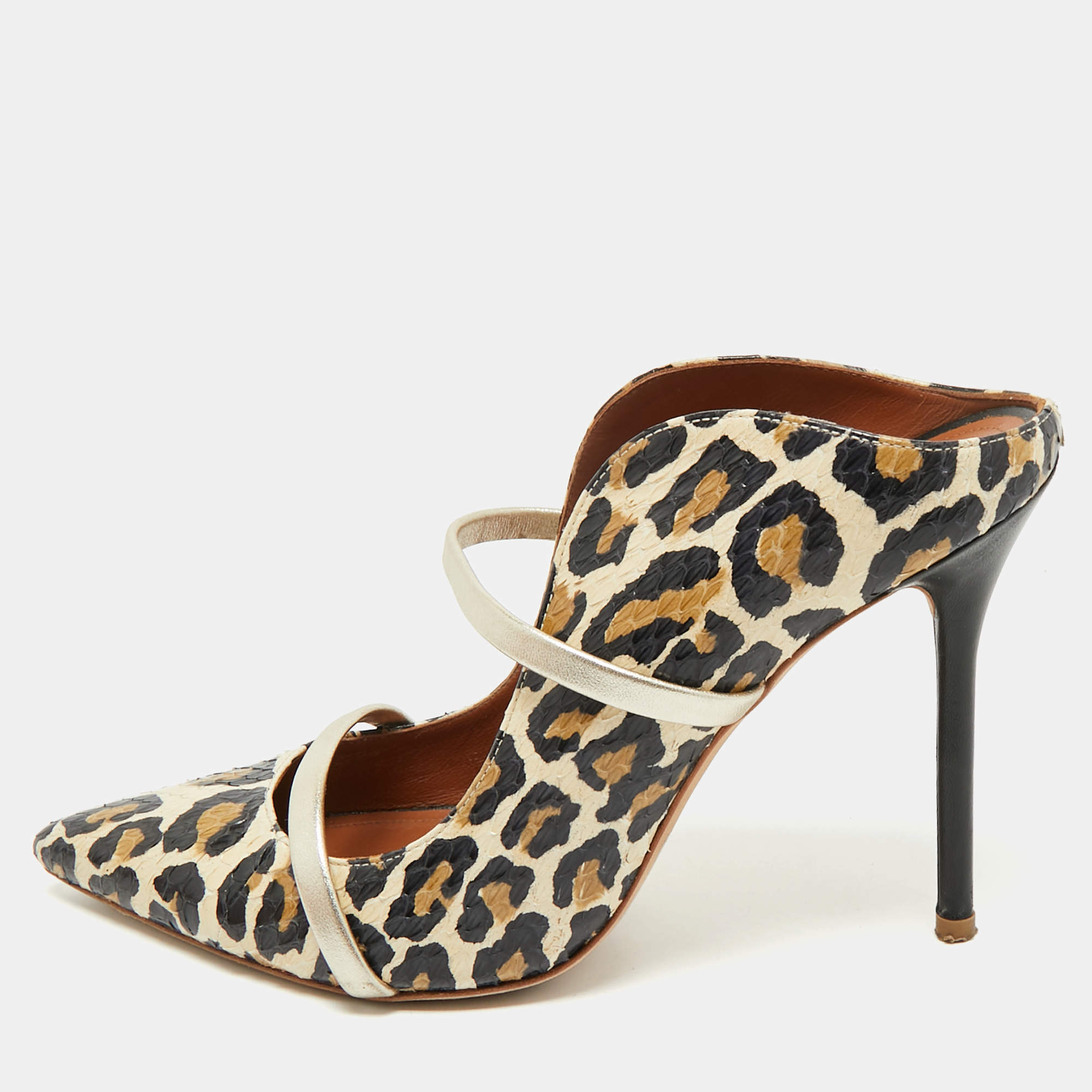 Pre Owned Malone Souliers Multicolor Snakeskin and Leather Maureen Mules Size 38.5