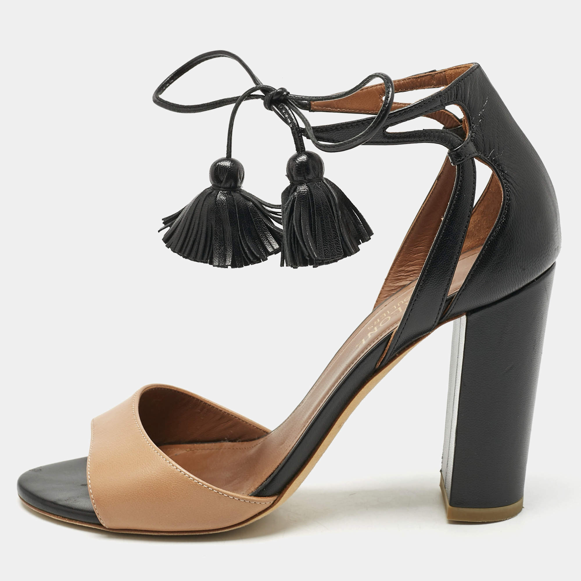 Pre Owned Malone Souliers Brown/Black Leather Gladys Sandals Size 37