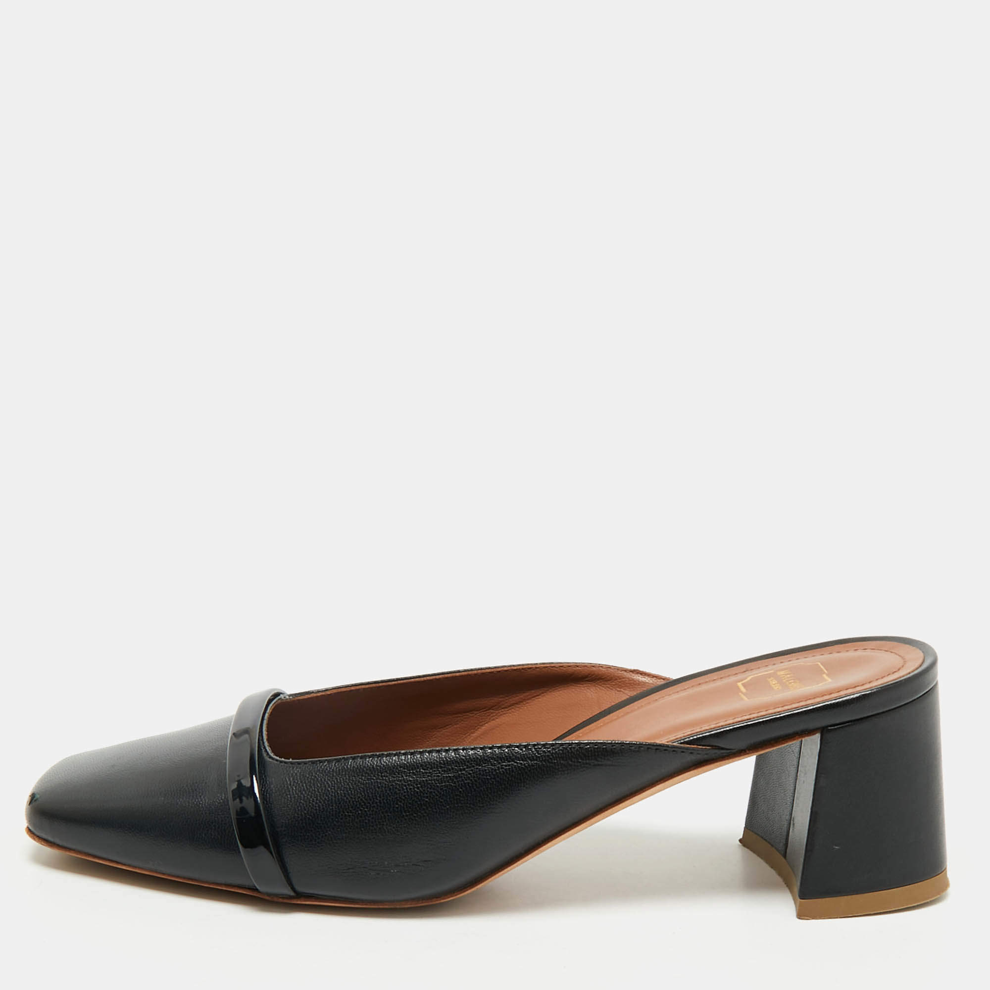 Pre Owned Malone Souliers Black Leather Square Toe Mules Size 35