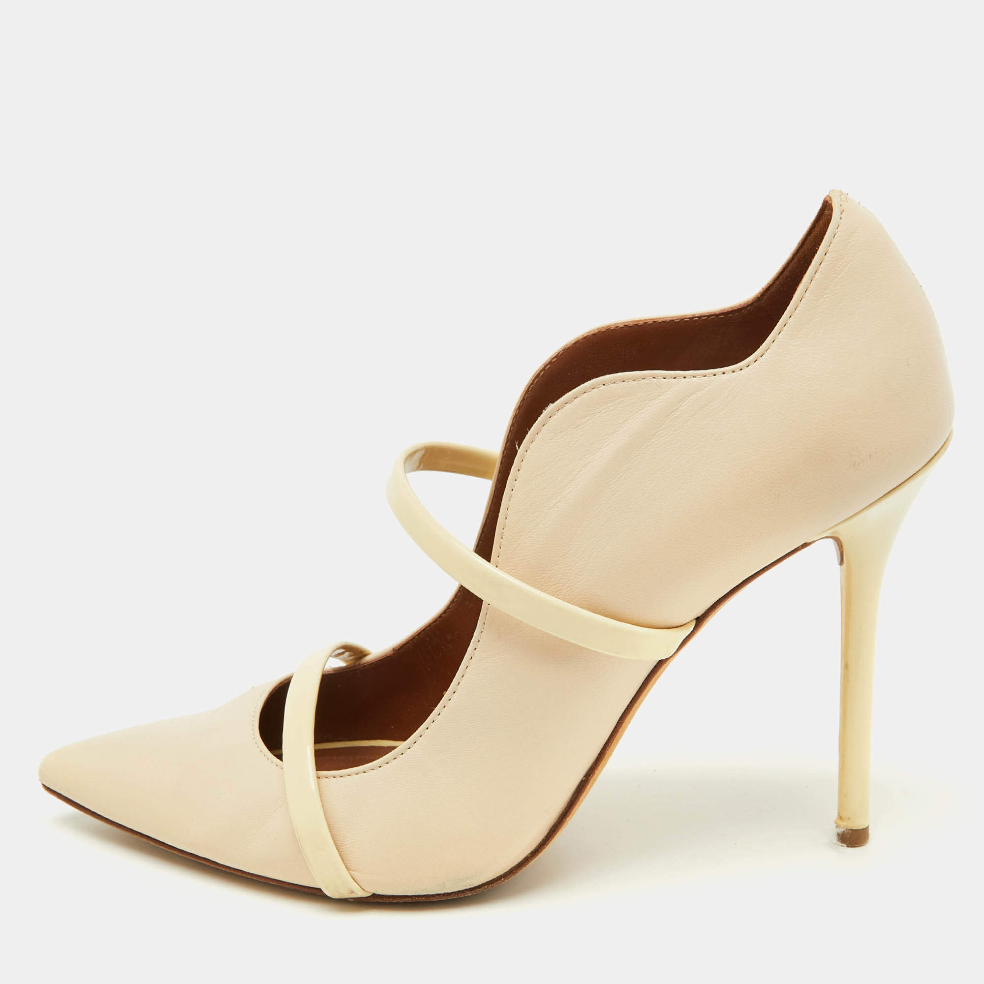 Pre Owned Malone Souliers Cream Leather Maureen Pointed Toe Pumps Size 39.5