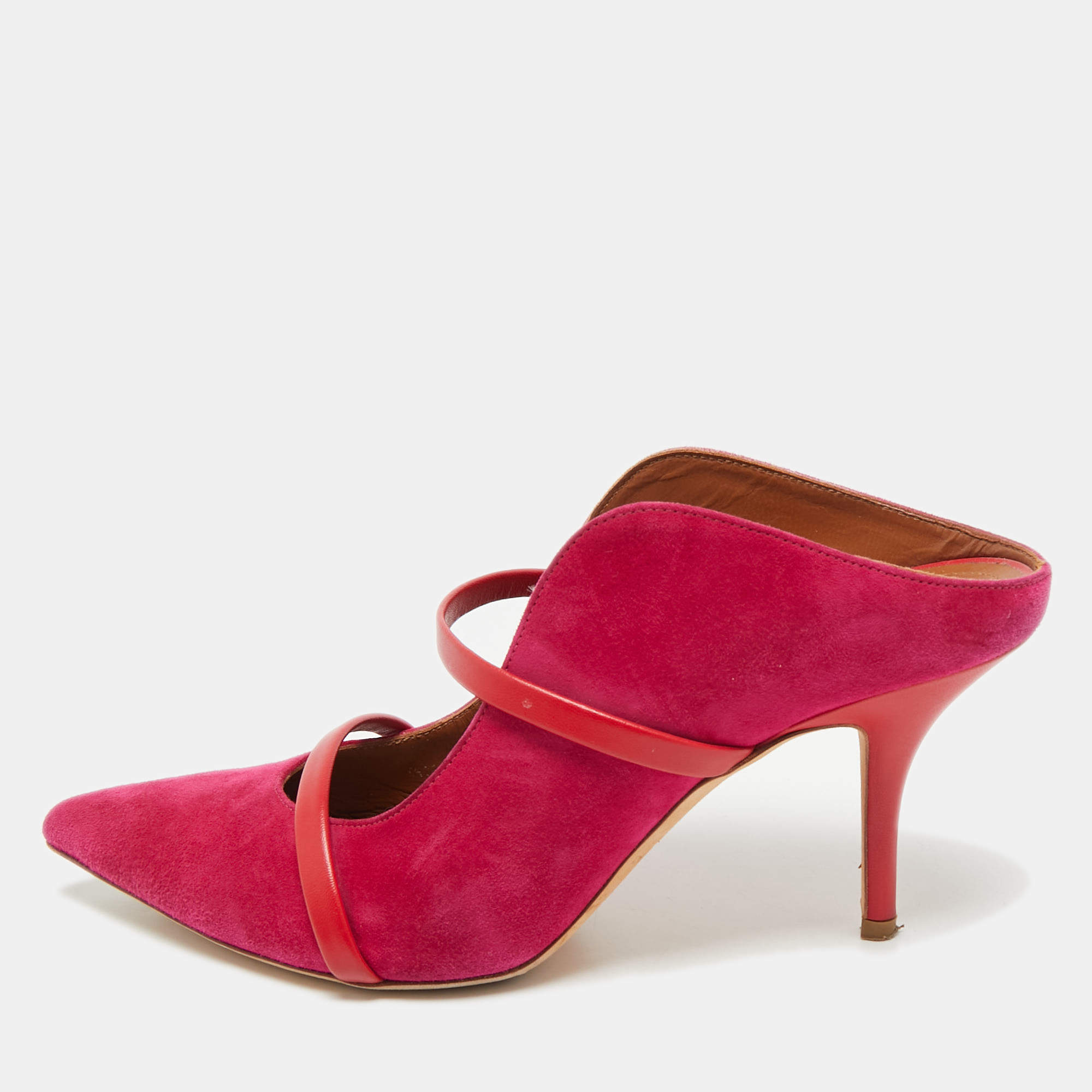 Pre Owned Malone Souliers Pink/Red Suede Maureen Heel Mules Size 39
