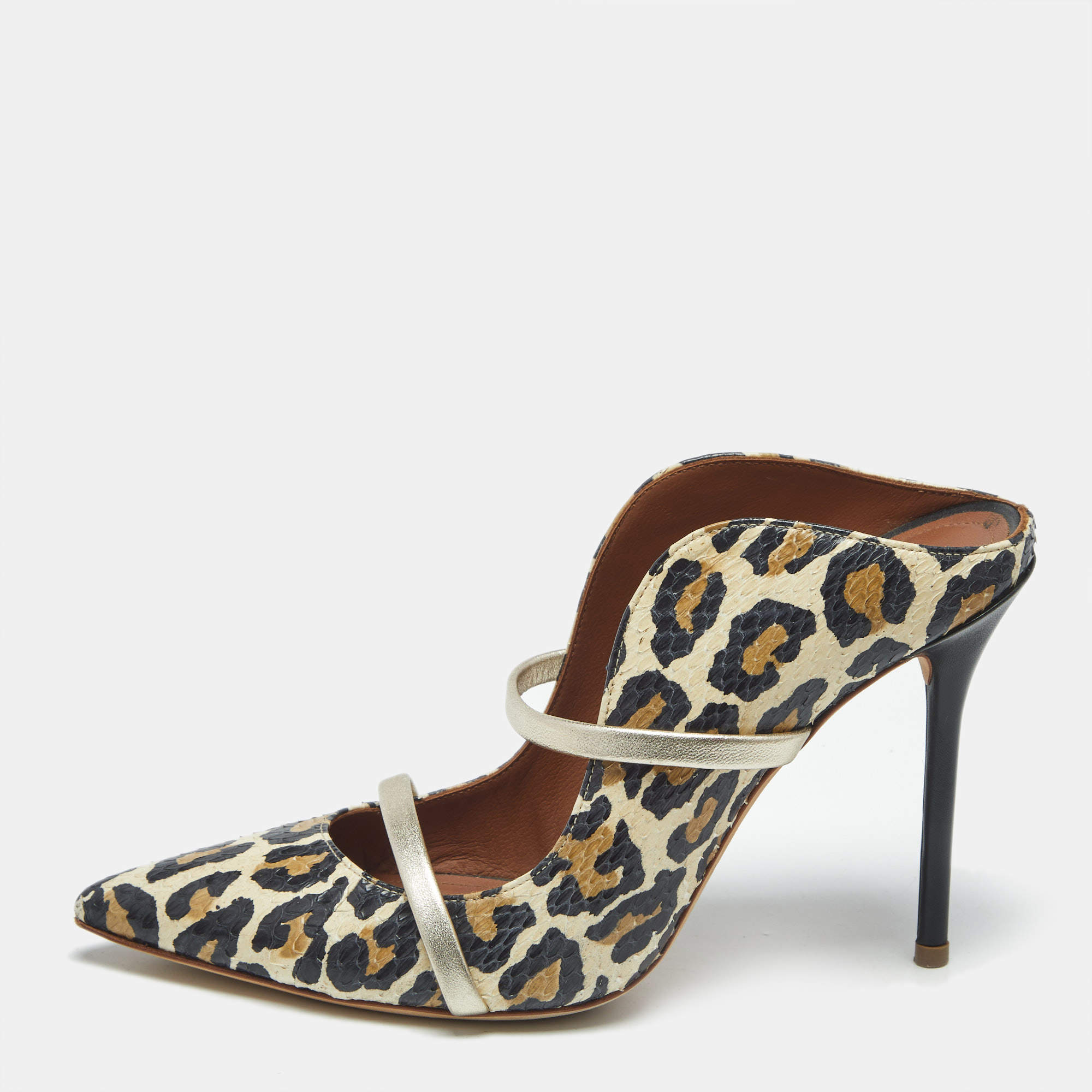 Pre Owned Malone Souliers Multicolor Snakeskin and Leather Maureen Mules Size 38.5