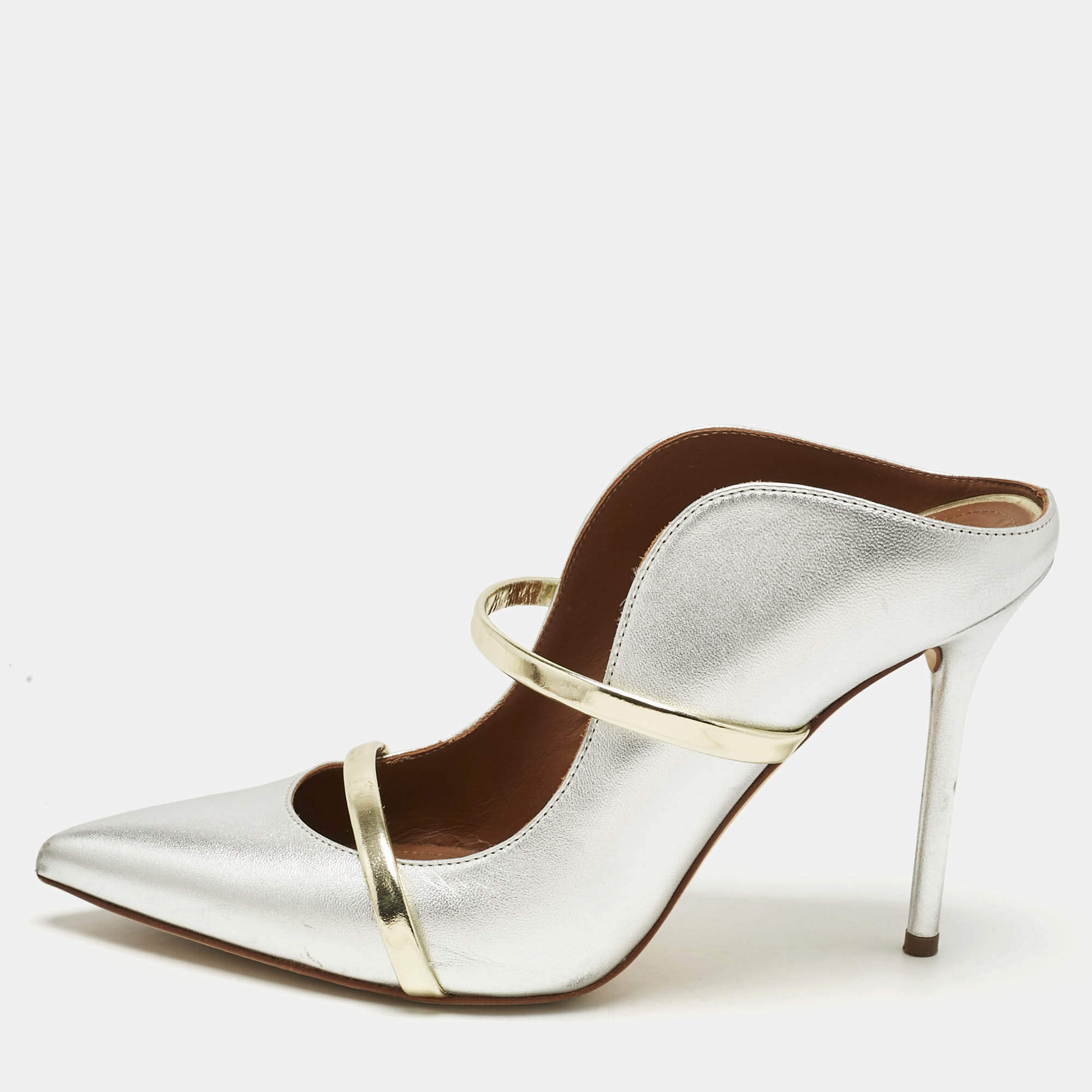 Pre Owned Malone Souliers Gold/Silver Leather Maureen Pumps Size 39