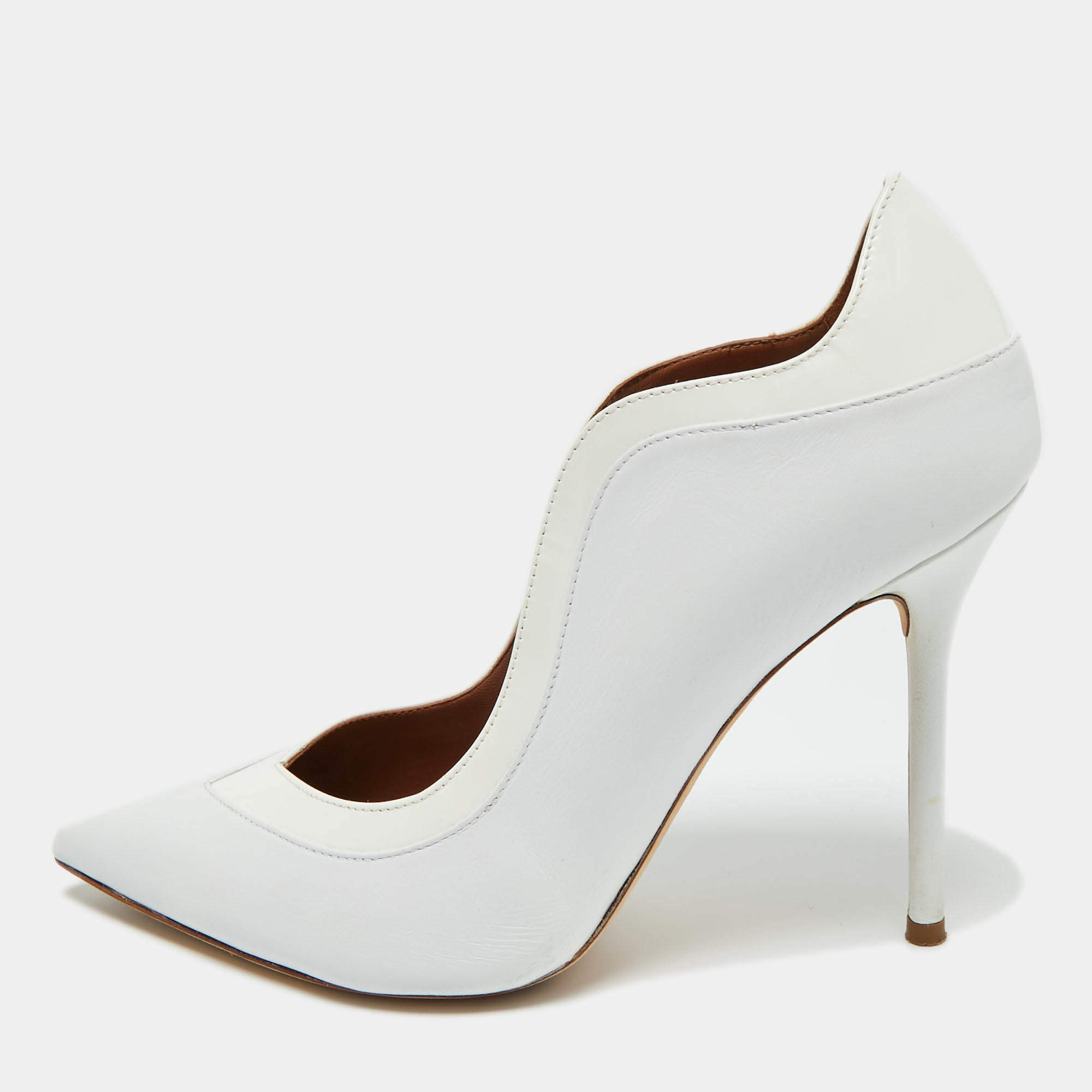 Pre Owned Malone Souliers White Leather and Patent Leather Penelope Pumps Size 38.5