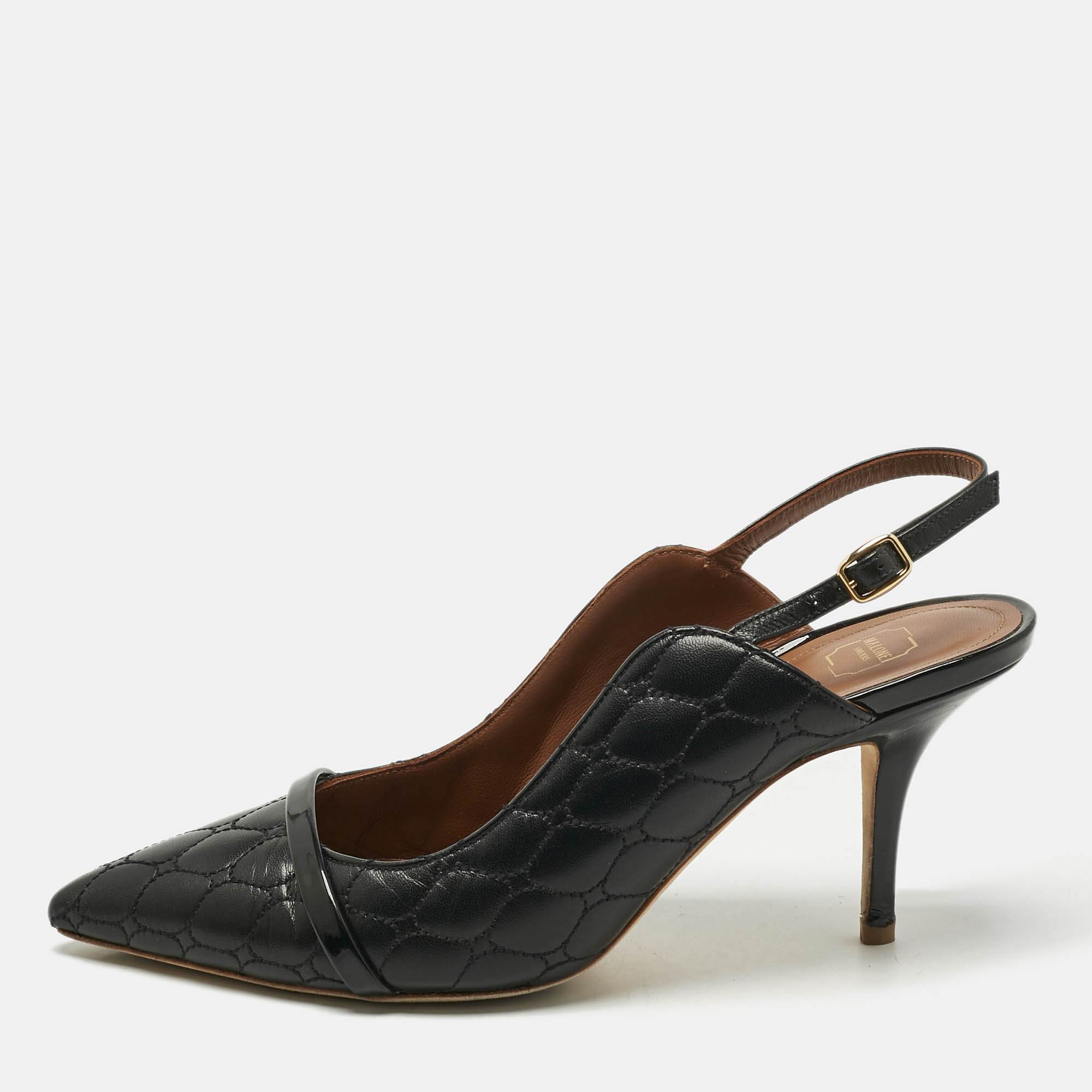 Pre Owned Malone Souliers Black Leather and Patent Leather Marion Pumps Size 39