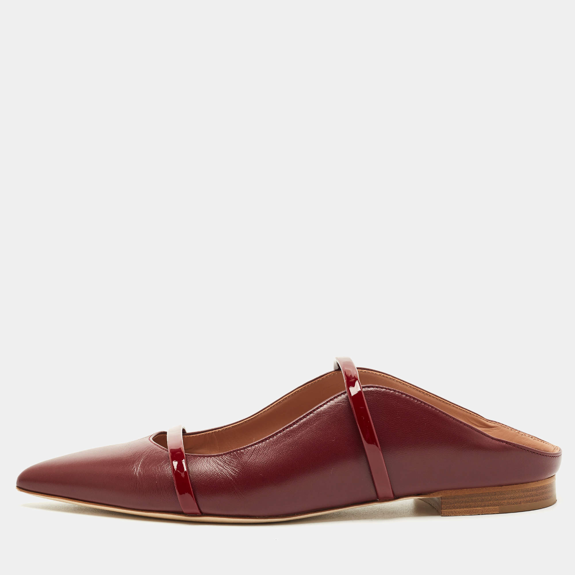 Pre Owned Malone Souliers Burgundy Leather Maureen Flat Mules Size 37.5