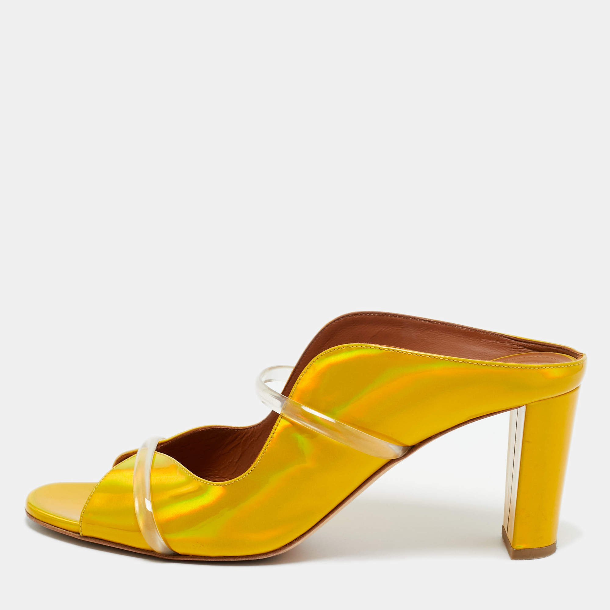 Pre Owned Malone Souliers Iridescent Leather and PVC Norah Slide Sandals Size 43