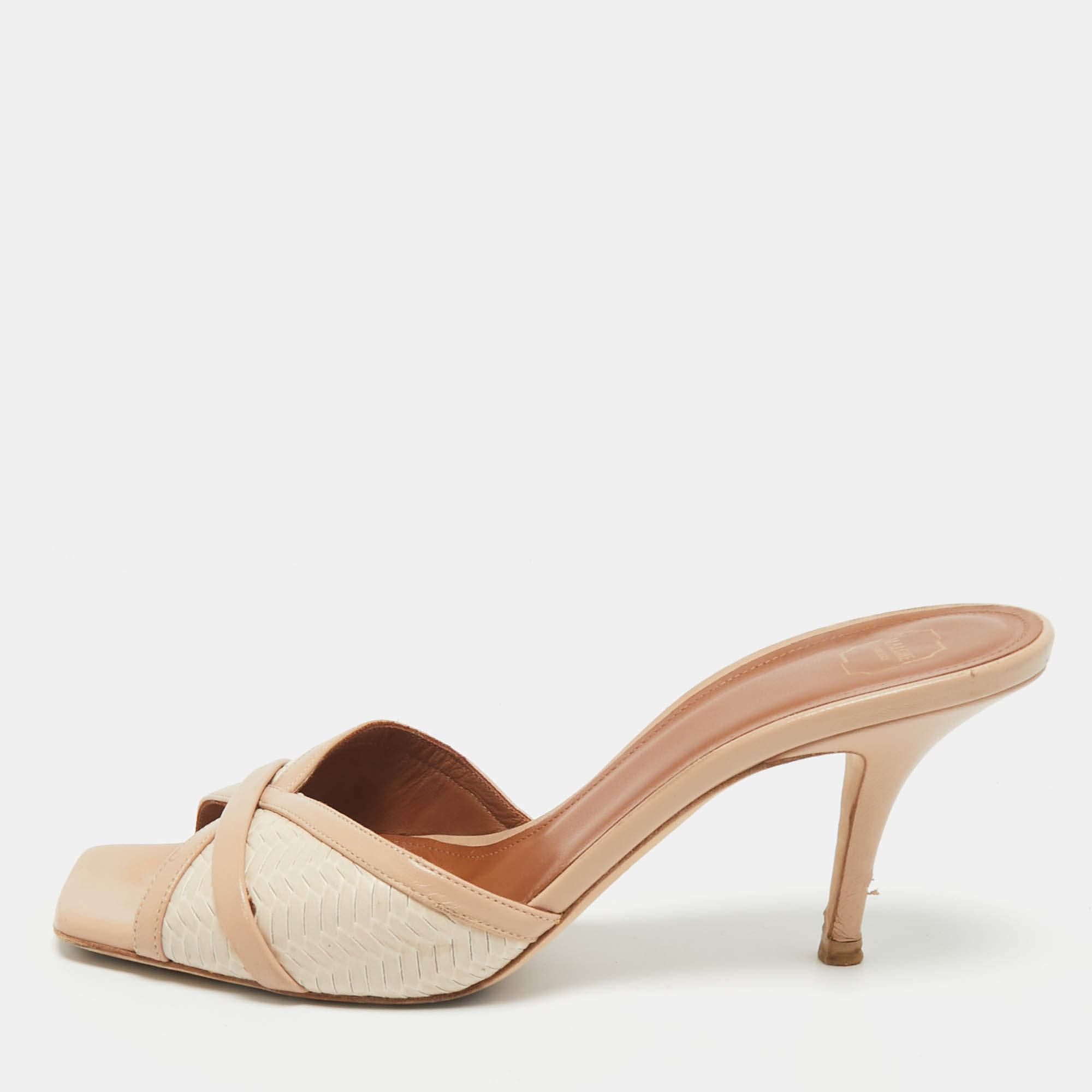 Pre Owned Malone Souliers Beige Leather Perla Mules Slide Sandals Size 38