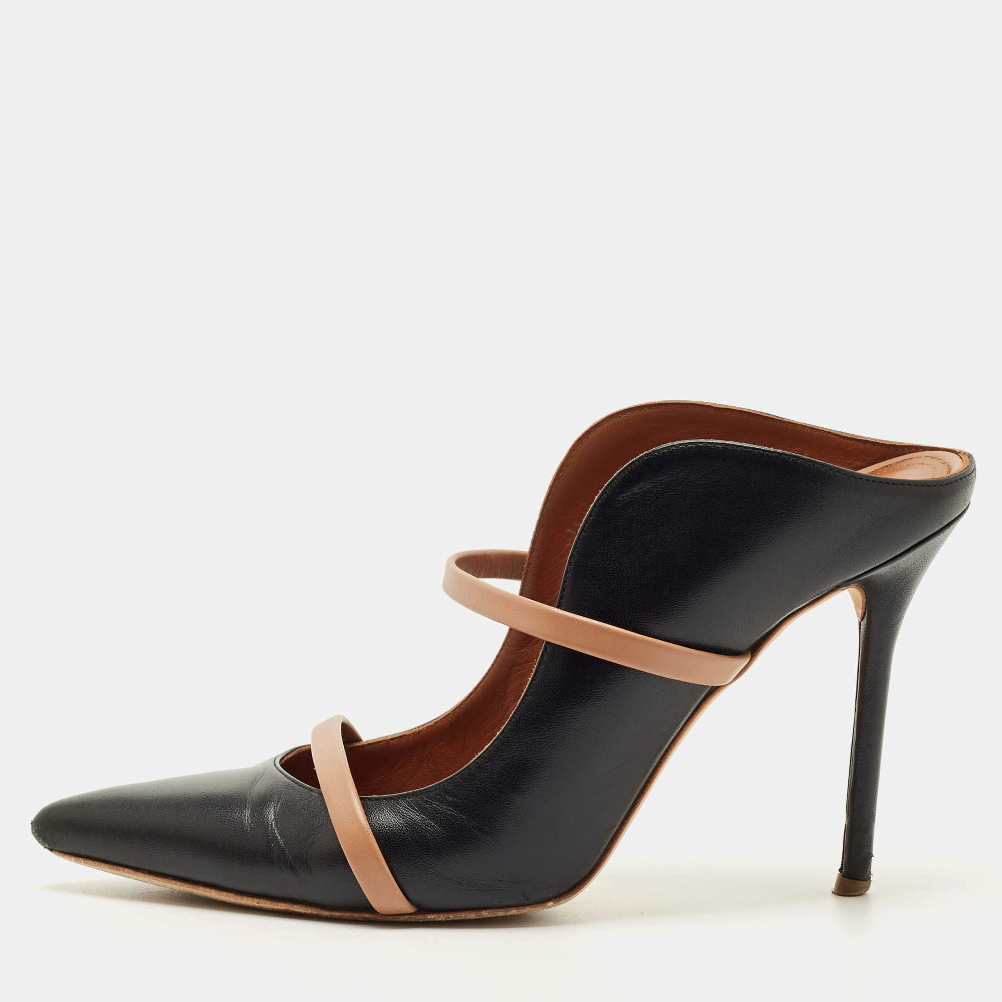 Pre Owned Malone Souliers Black/Beige Leather Maureen Heel Mules Size 39