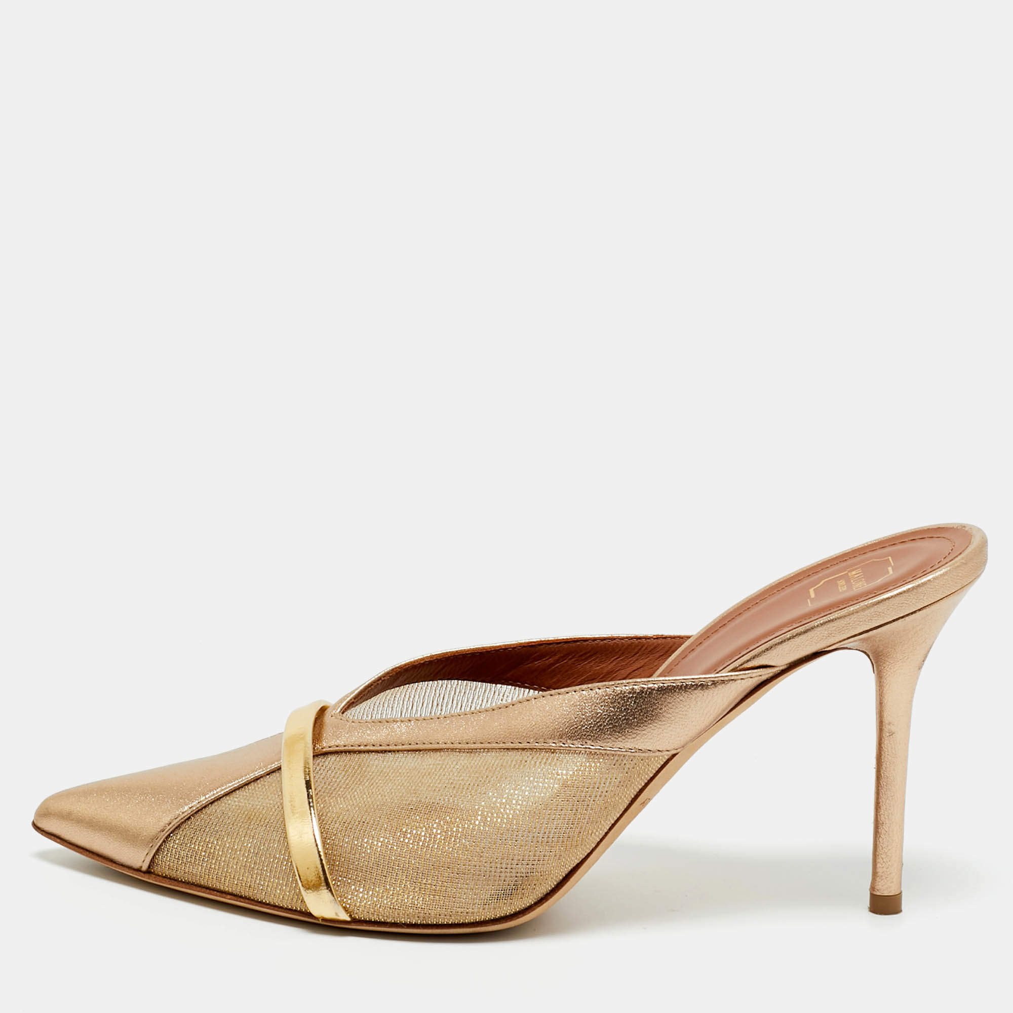 Pre Owned Malone Souliers Gold Leather and Mesh bobbi Mules Size 38
