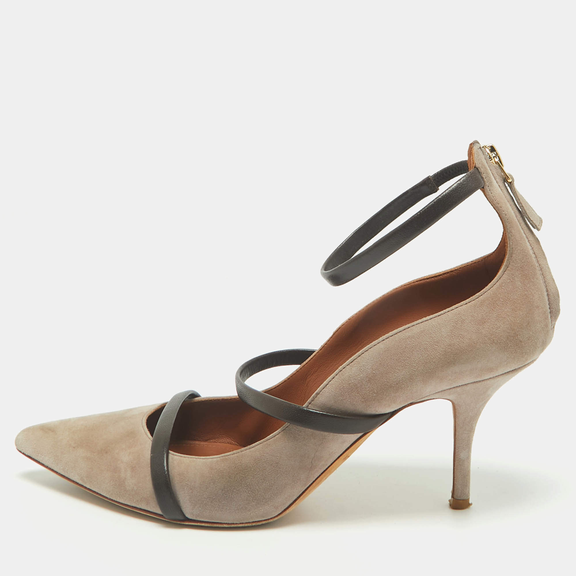 Pre Owned Malone Souliers Brown/Grey Suede Robyn Ankle Strap Pumps Size 39