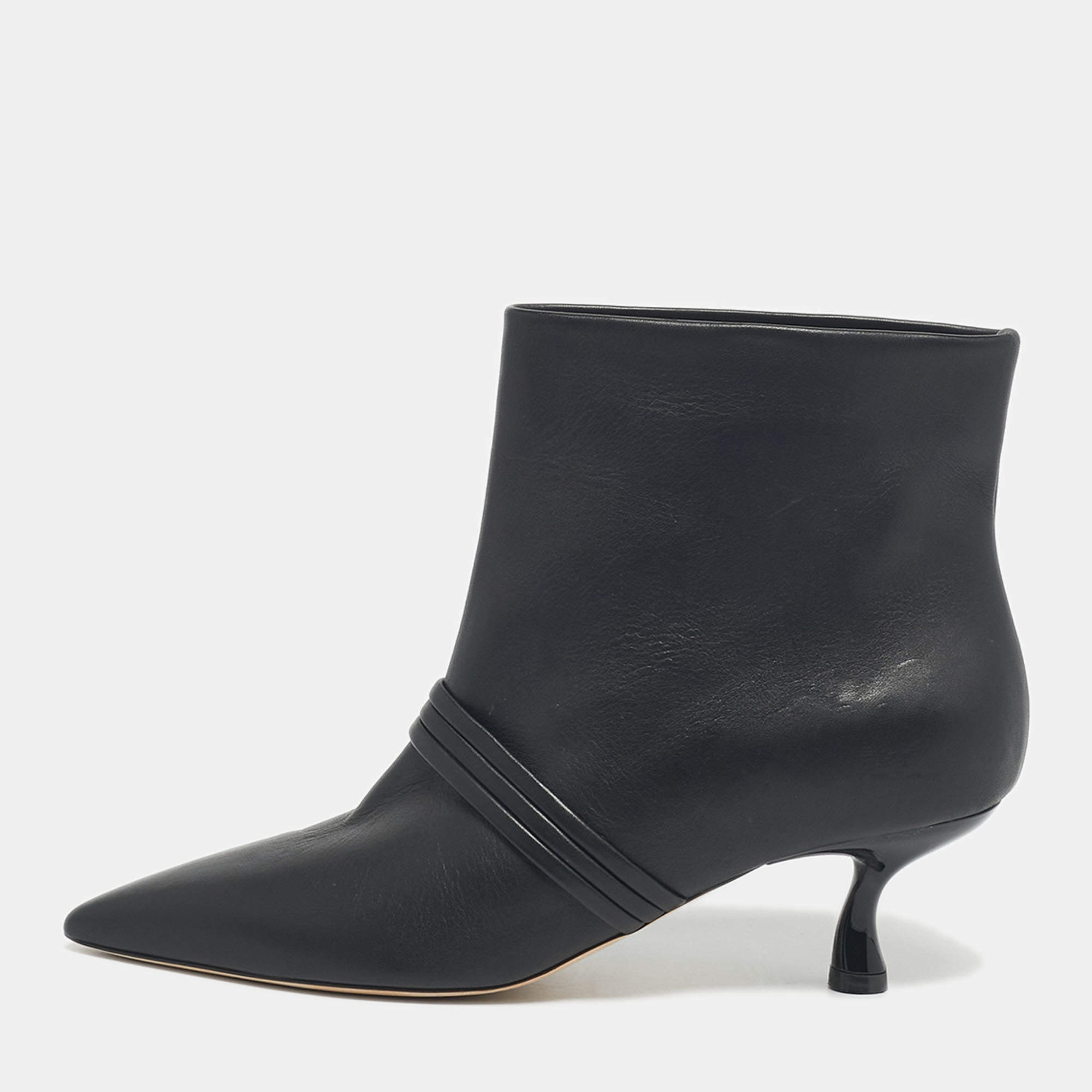 Pre Owned Malone Souliers Black Leather Madison Ankle Length Boots Size 39