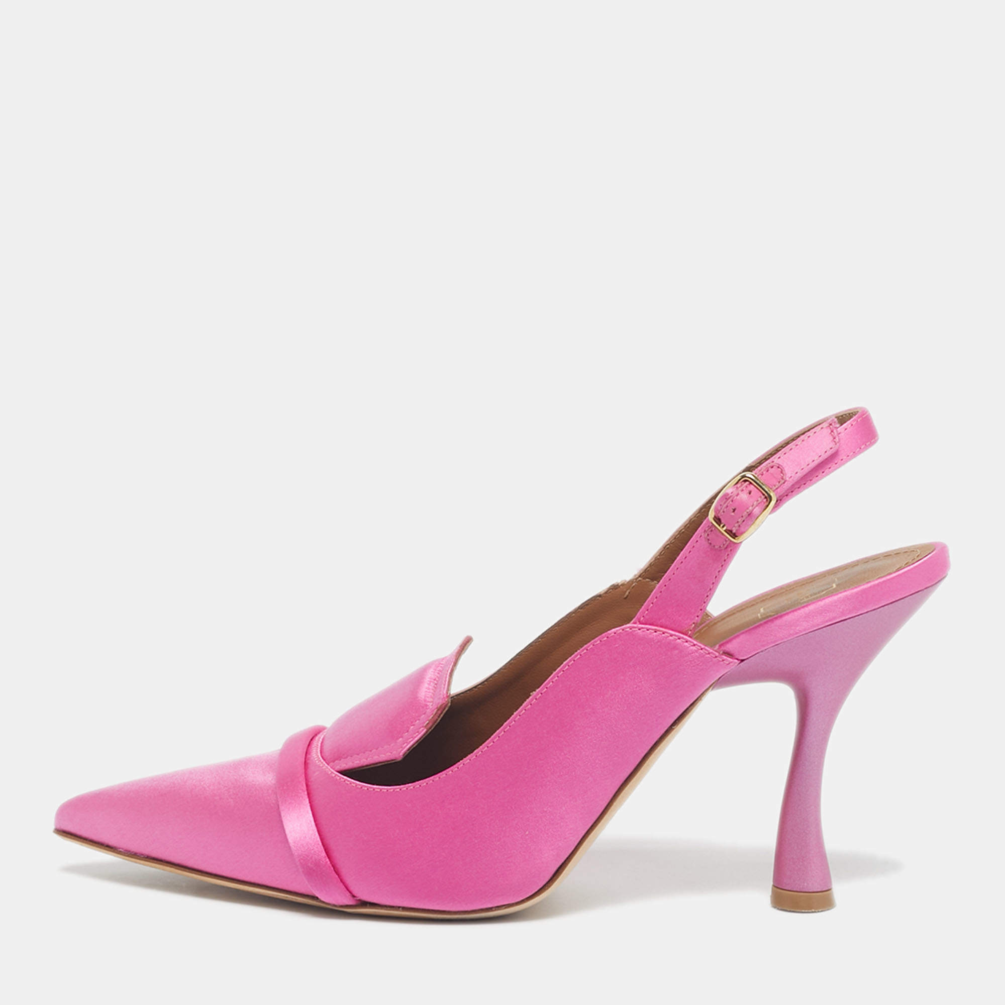 Pre Owned Malone Souliers Pink Satin Vero Cuoio Slingback Pumps Size 37