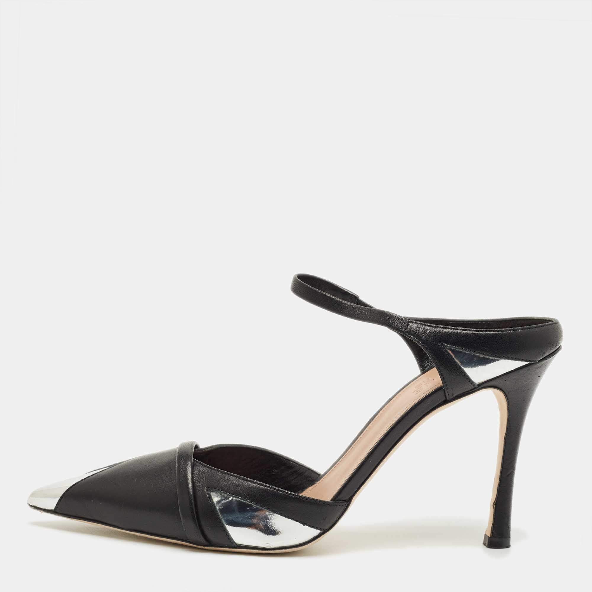 Pre Owned Malone Souliers Black/Silver Leather Uma Mules Size 40