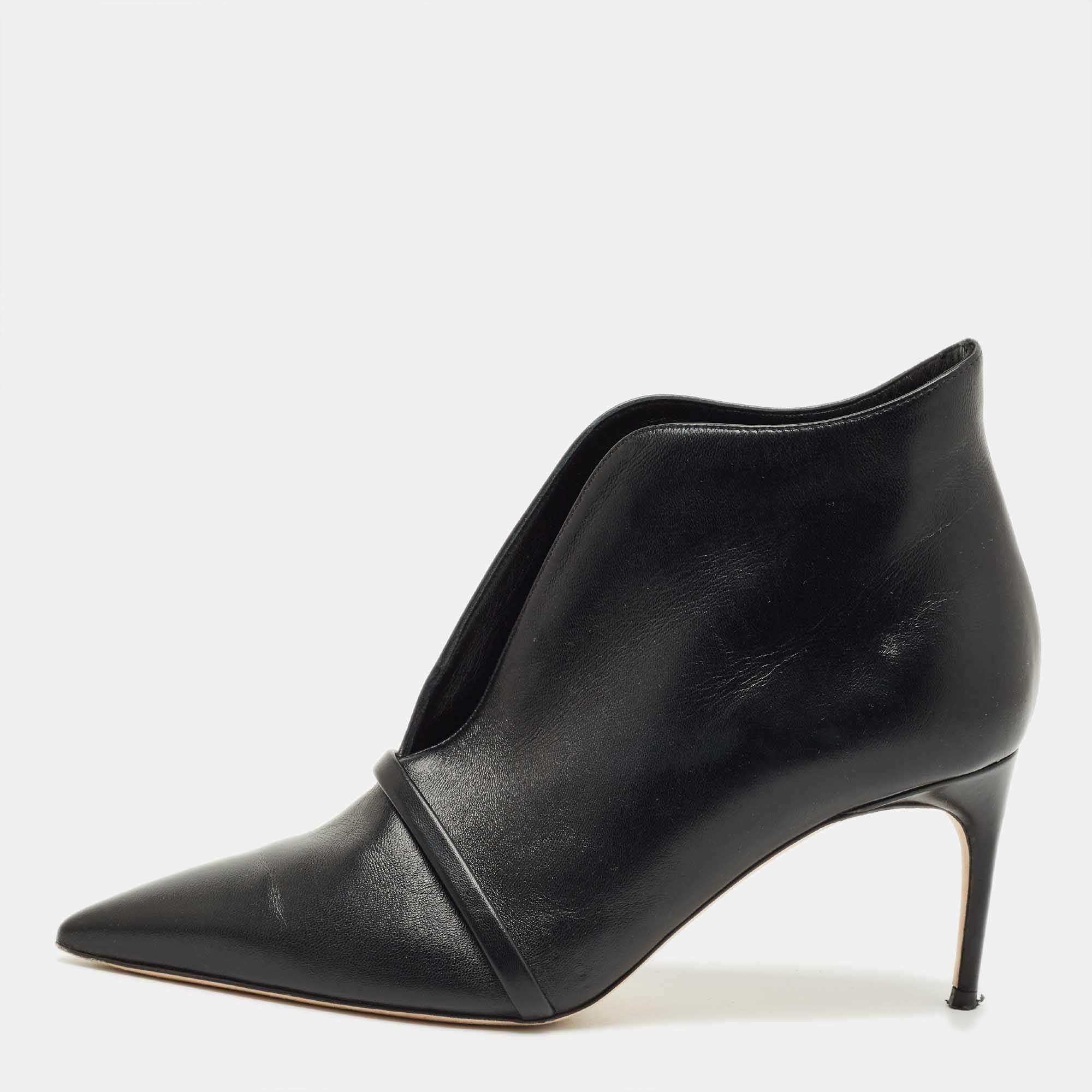Pre Owned Malone Souliers Black Leather Clara Ankle Boots Size 38