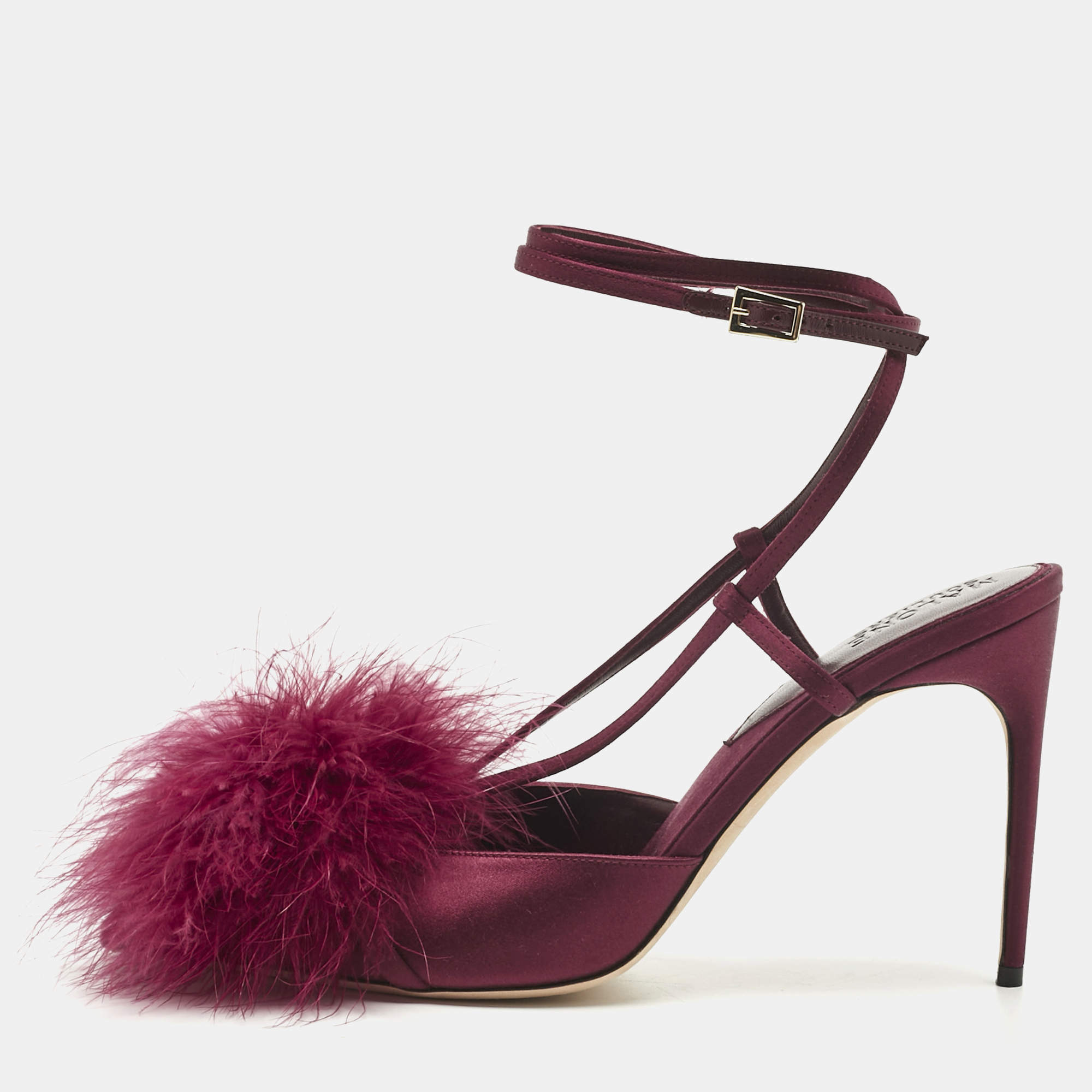 Pre Owned Malone Souliers Purple Fur and Satin Raffaella Pumps Size 40