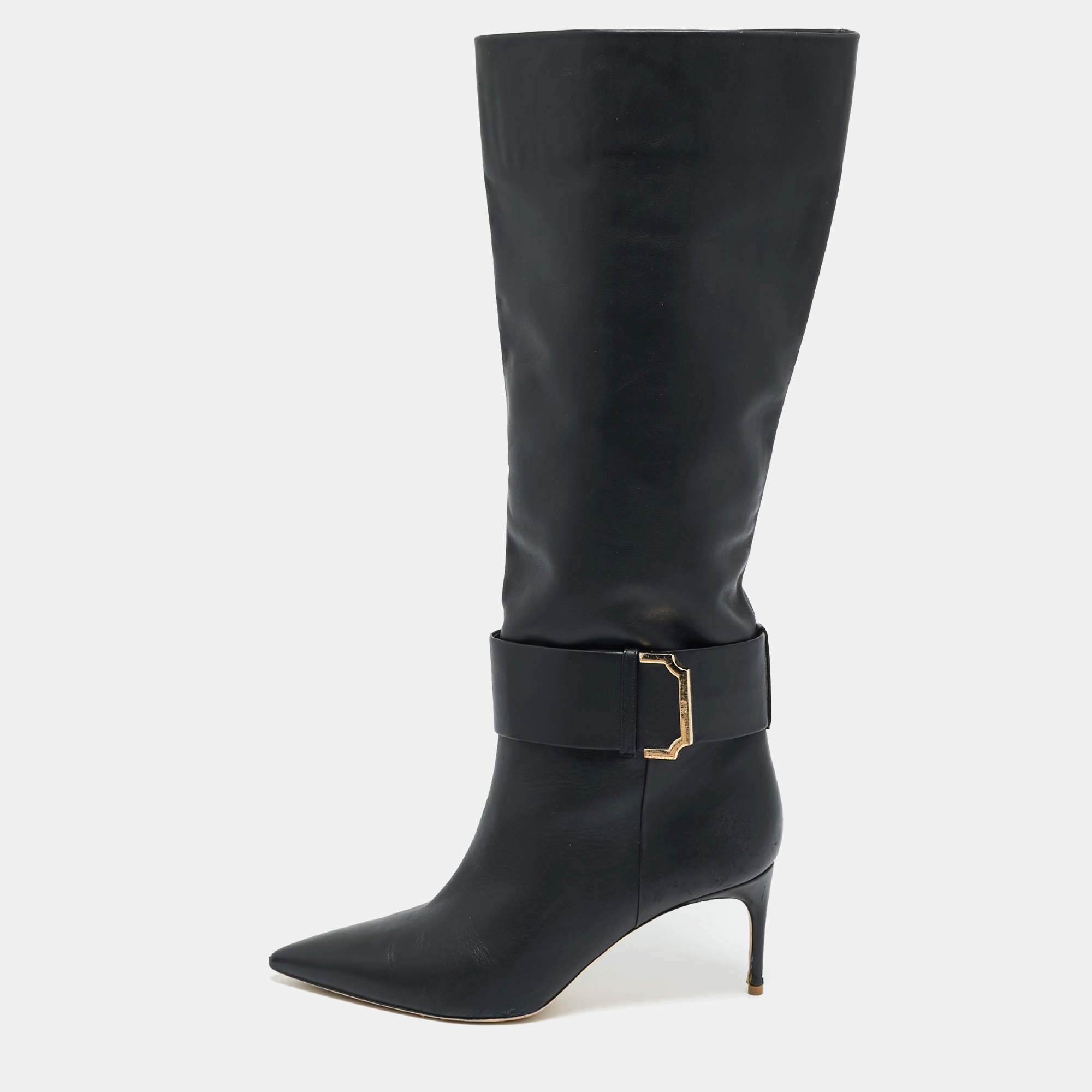 Pre Owned Malone Souliers Black  Leather Silvana Knee Length Boots Size 40