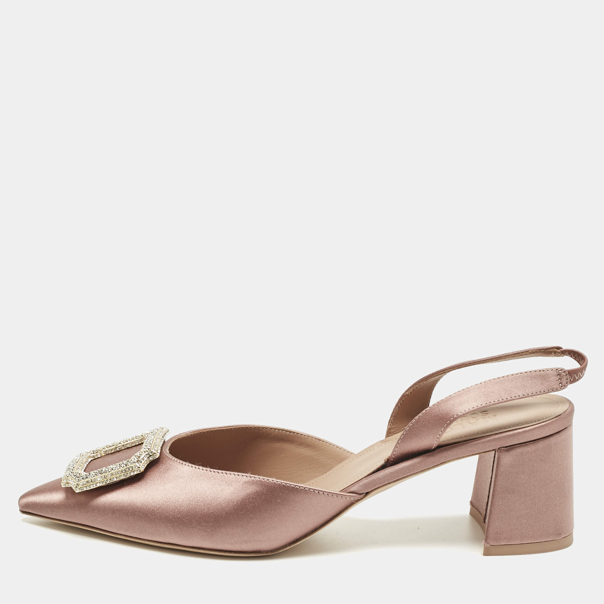 Pre Owned Malone Souliers Rose Gold Satin Marion Slingback Pumps Size 39