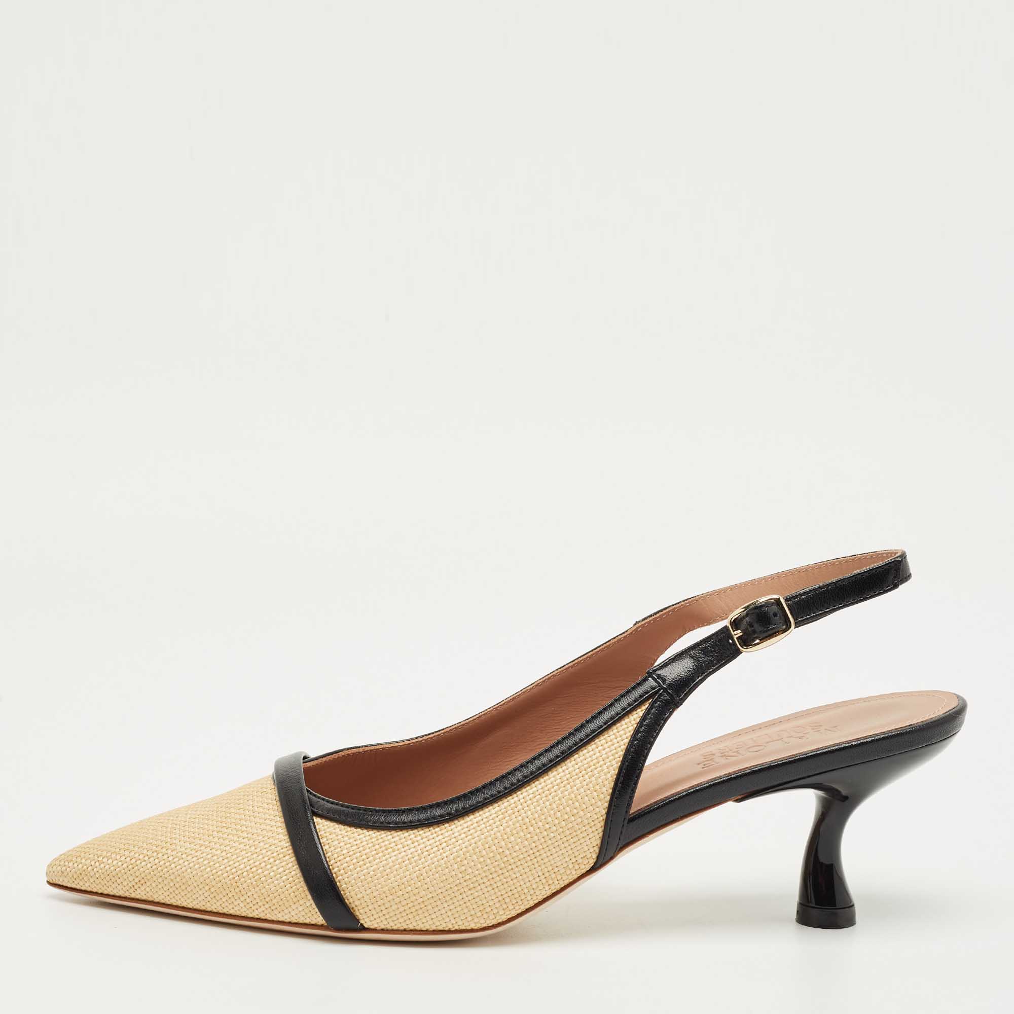 Pre Owned Malone Souliers Beige Canvas and Leather Jama Slingback Pumps Size 38