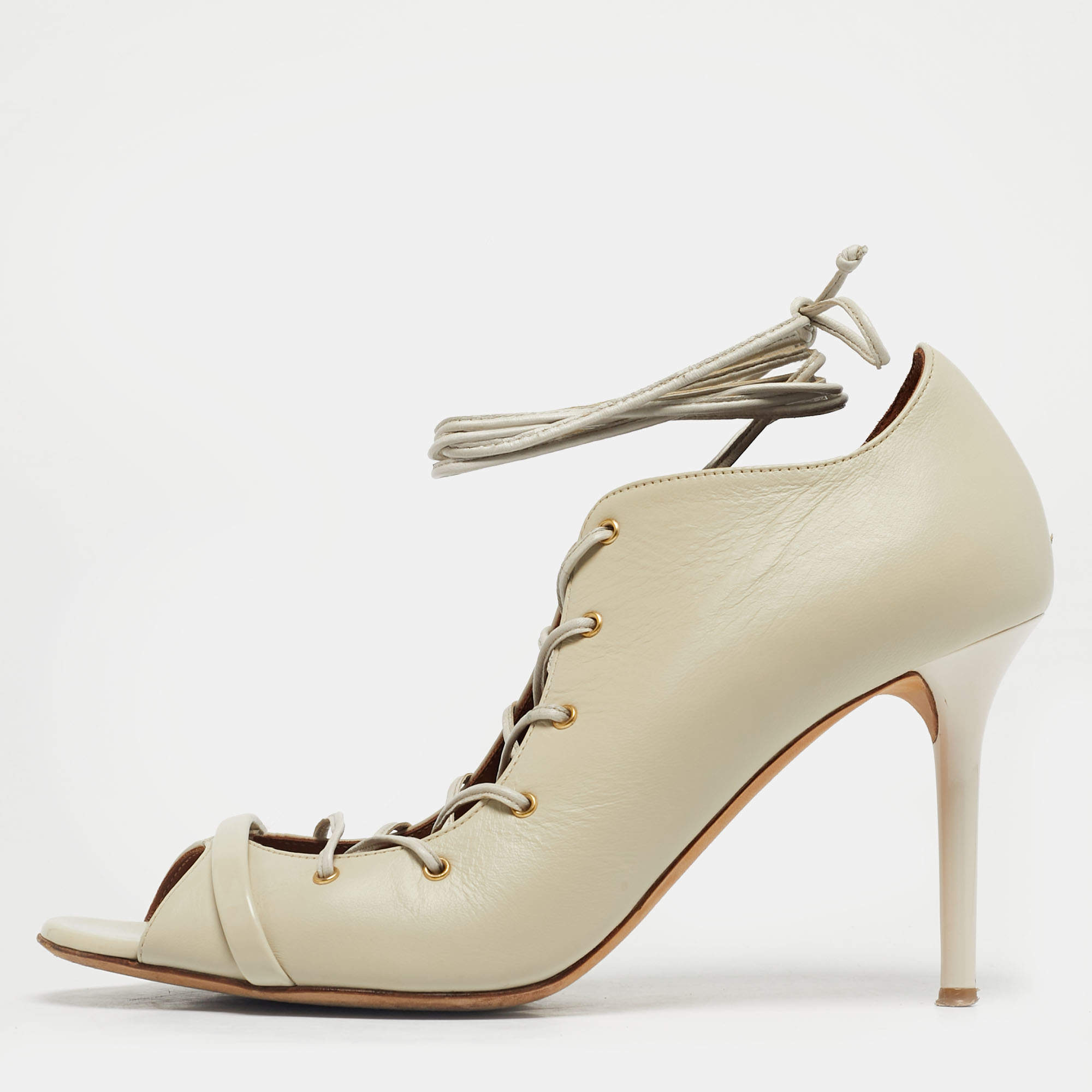 Pre Owned Malone Souliers Cream Leather Lace Up Pumps Size 39.5