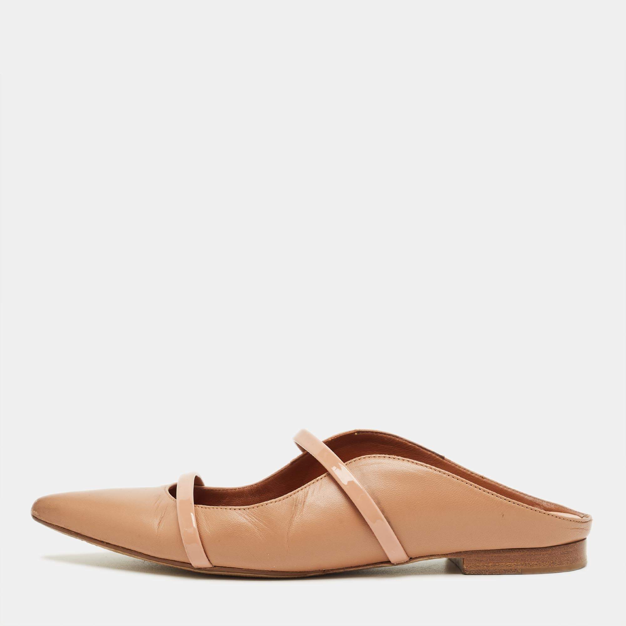 Pre Owned Malone Souliers Beige Leather Maureen Mule Sandals Size 38