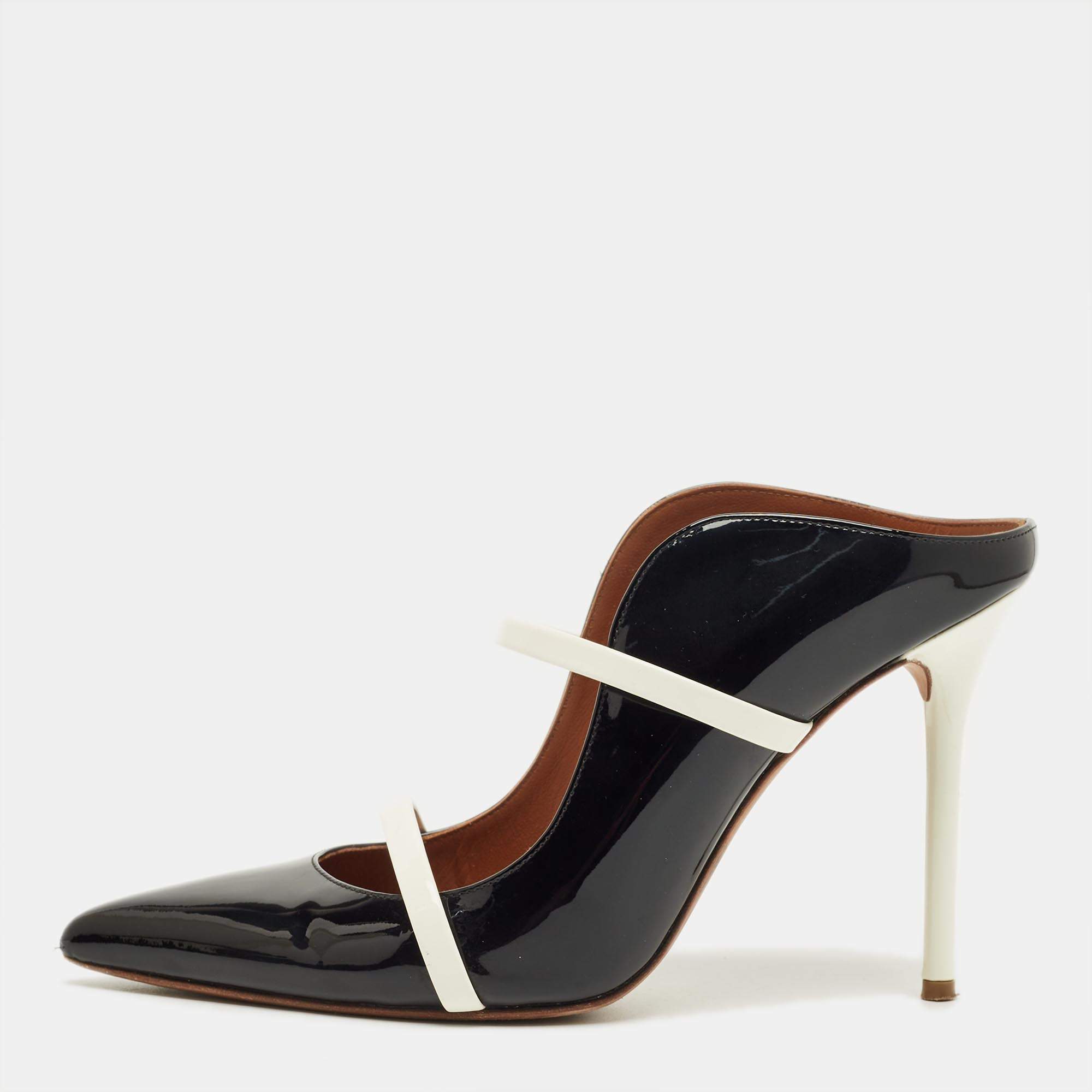 Pre Owned Malone Souliers Black/White Patent Leather Maureen Mules Size 40