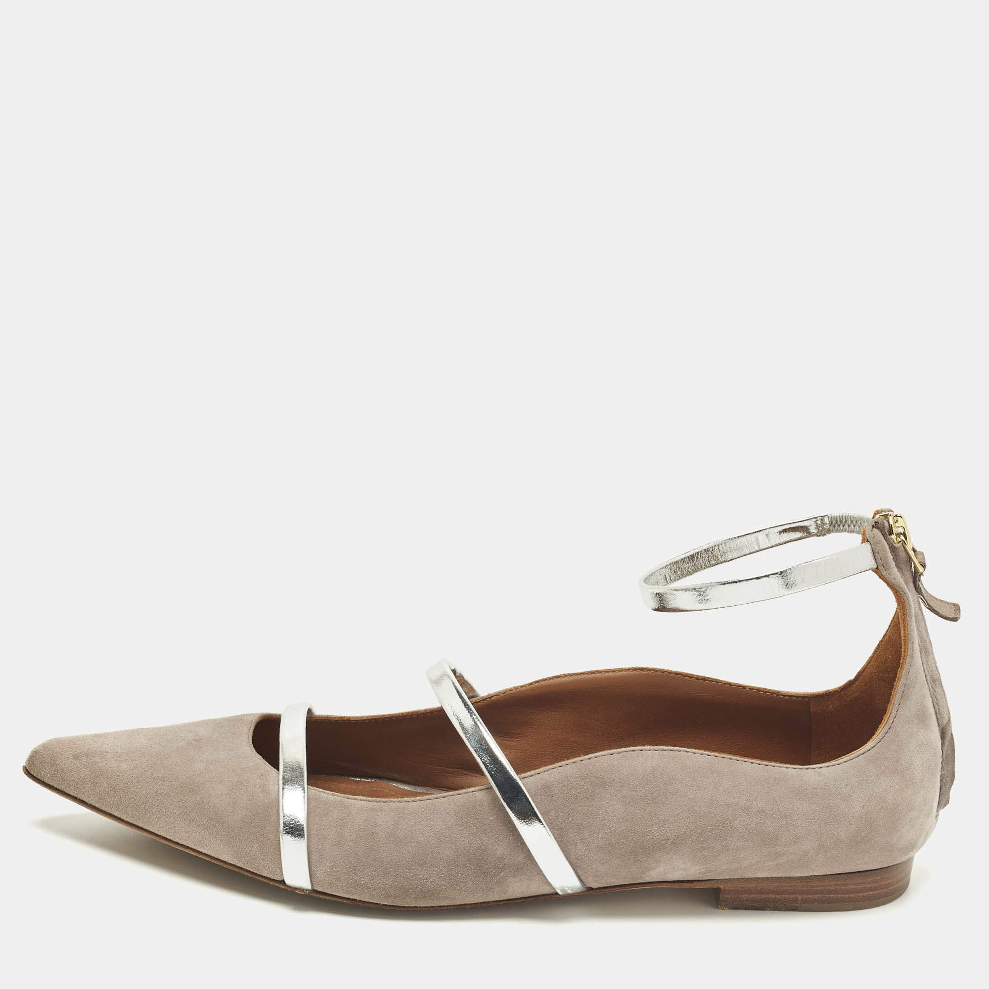 مملوكة مسبقًا Malone Souliers Robyn Size 40 Beige/Silver Suede Ballet Flats