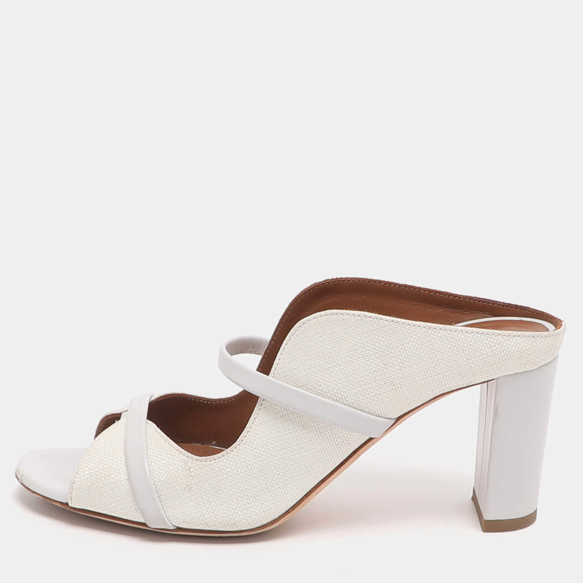 مملوكة مسبقًا حذاء سلايد مالون سولييه نورا جلد أبيض وقش مقاس 35