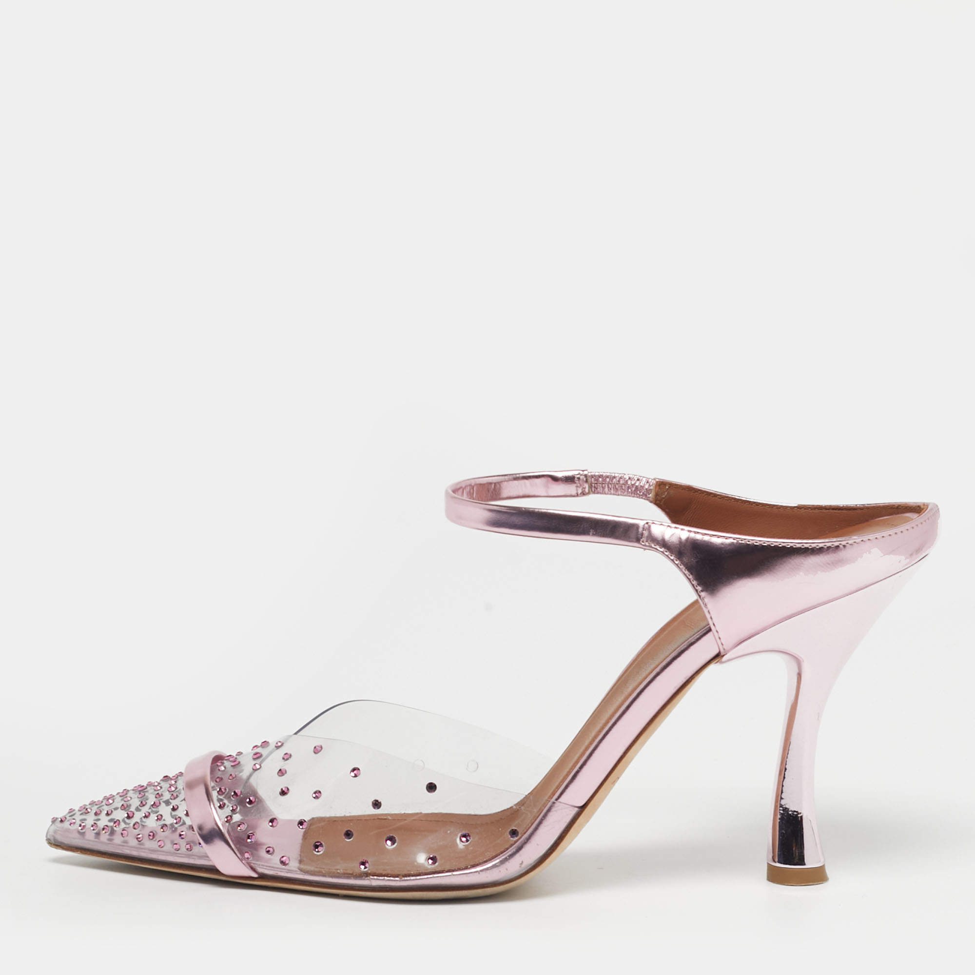 مملوكة مسبقًا Malone Souliers Iona Size 39 Transparent/Fucshia Leather and PVC Crystal Embellished Mules