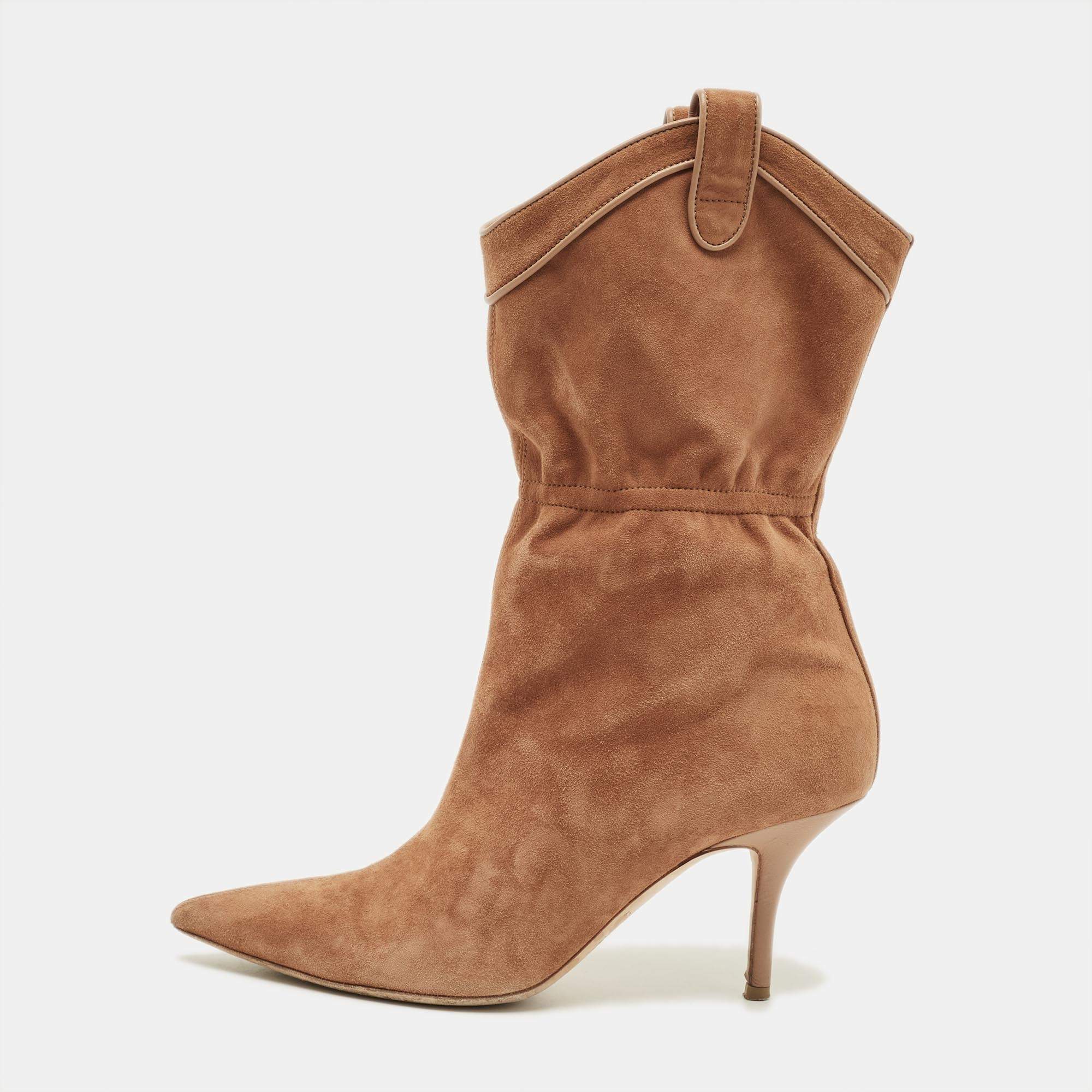 Pre Owned Malone Souliers Daisy Luwolt Size 38 Brown Suede Ankle Length Boots