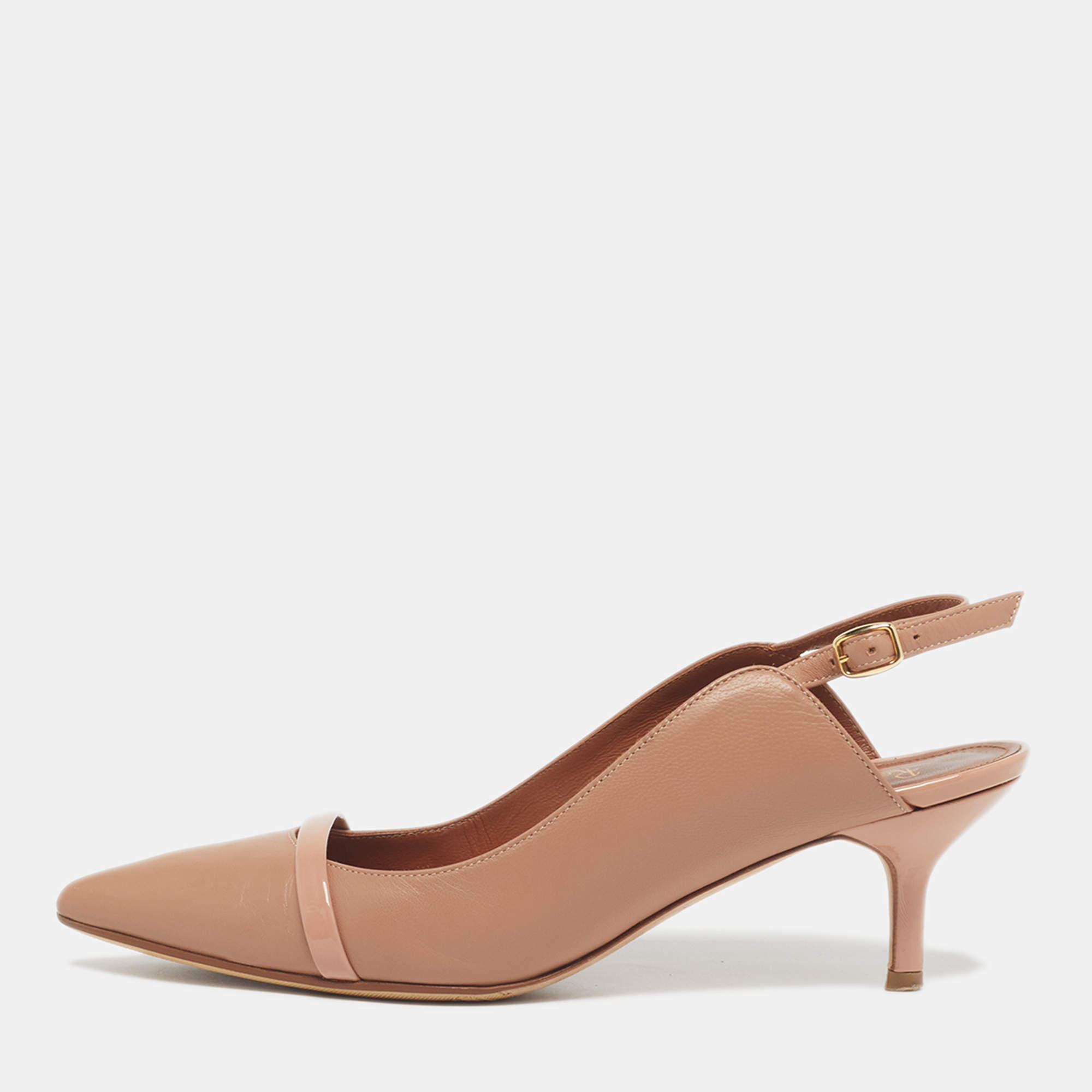 مملوكة مسبقًا صندل مالون سولييه فتحة كعب مقدمة مدببة ماورين جلد بيج / أسود مقاس 40