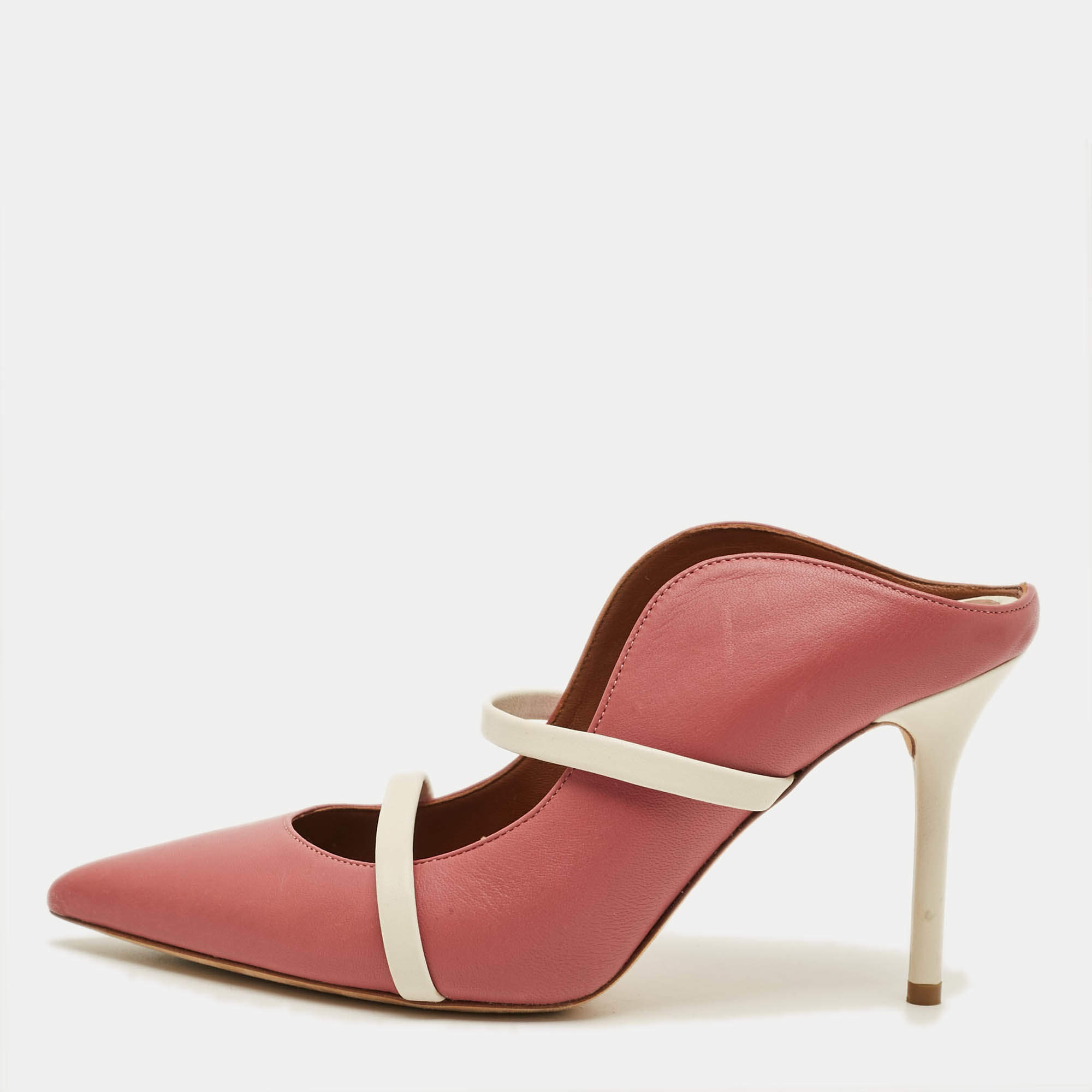 Pre Owned Malone Souliers Maureen Size 36.5 Pink/White Leather Slide Sandals