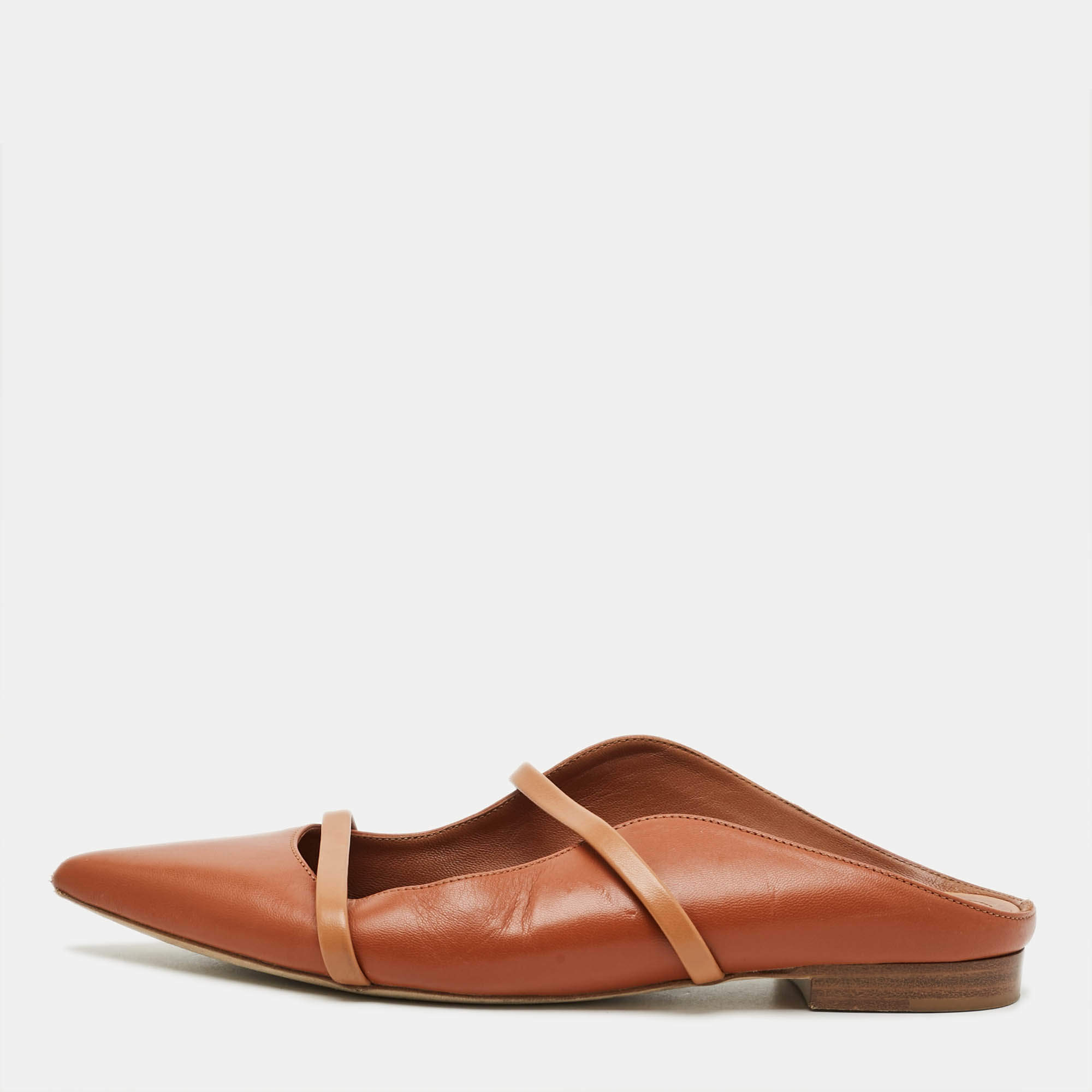 Pre Owned Malone Souliers Maureen Size 37.5 Brown Leather Mules