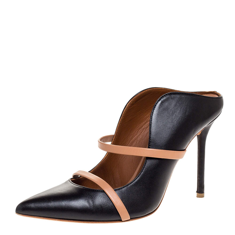 Pre Owned Malone Souliers Black Leather Maureen Mules Size 37.5