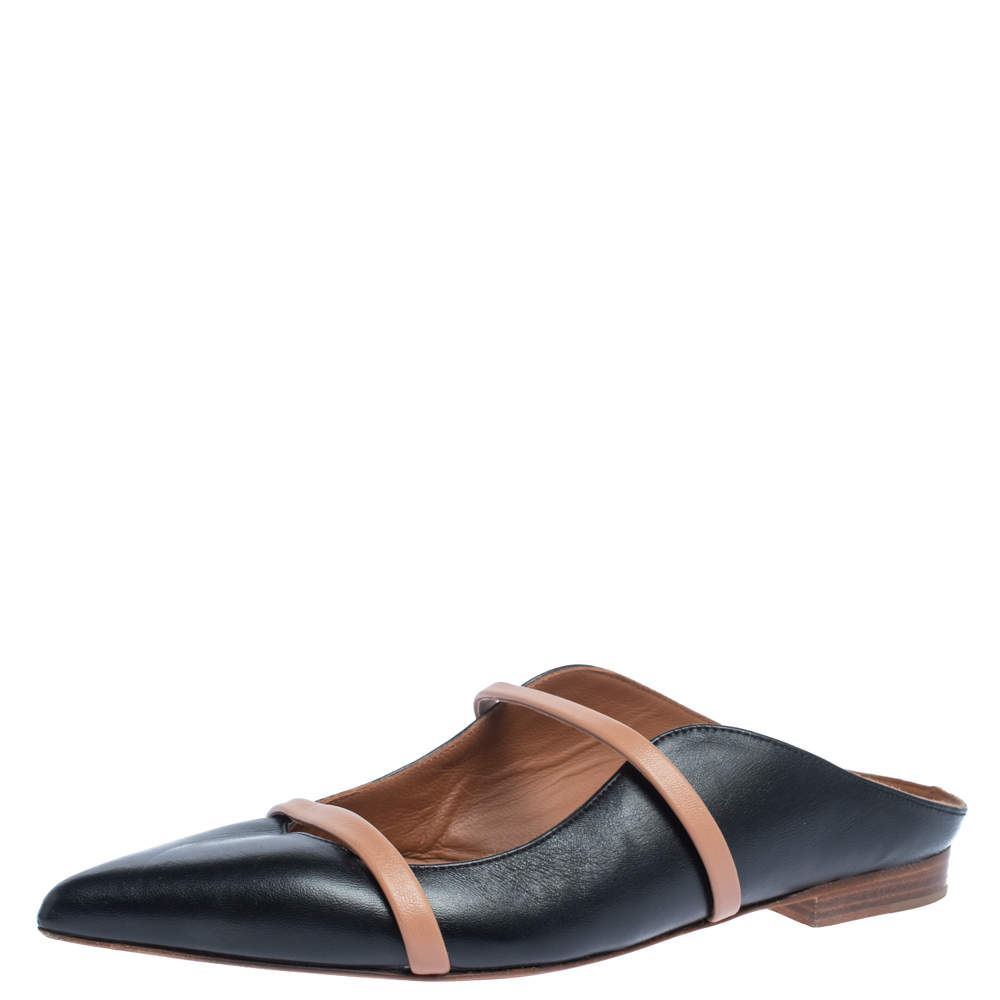 مملوكة مسبقًا Malone Souliers Black Leather Maureen Pointed Toe Flats Size 35.5