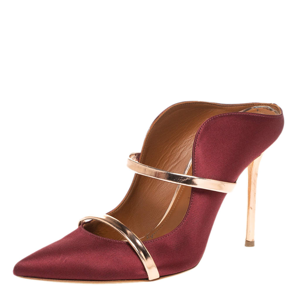 Malone Souliers Burgundy Satin Maureen Pointed Toe Mules Size 38 